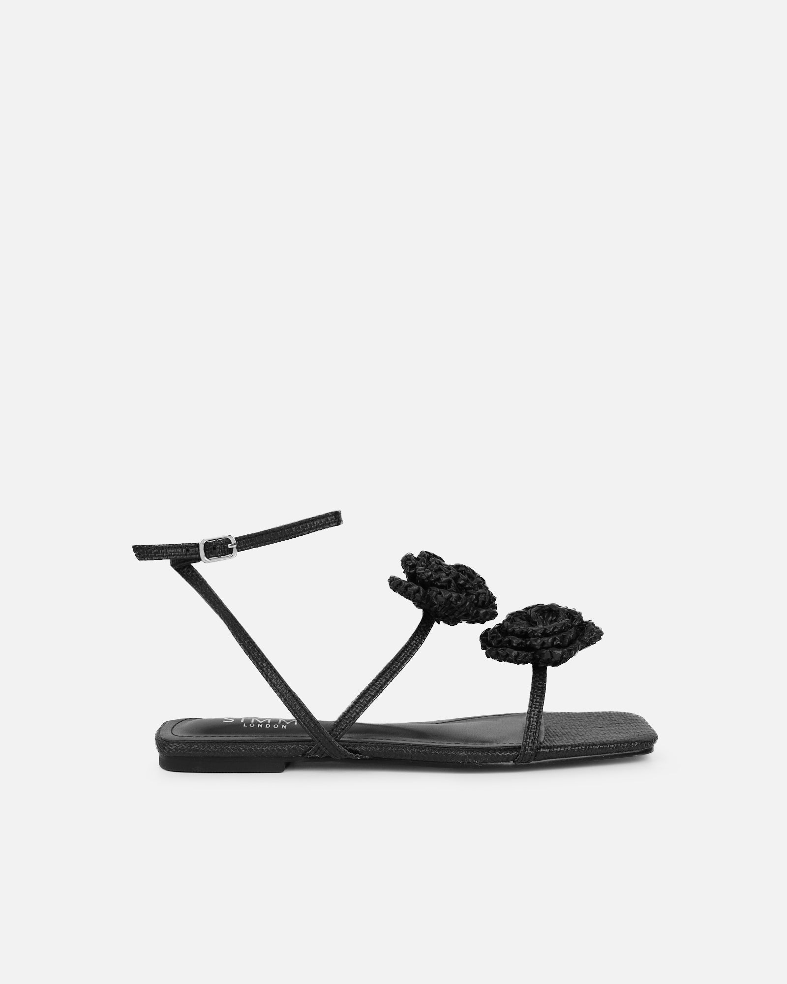 Johanna Black Hesian Flower Detail Flat Sandals