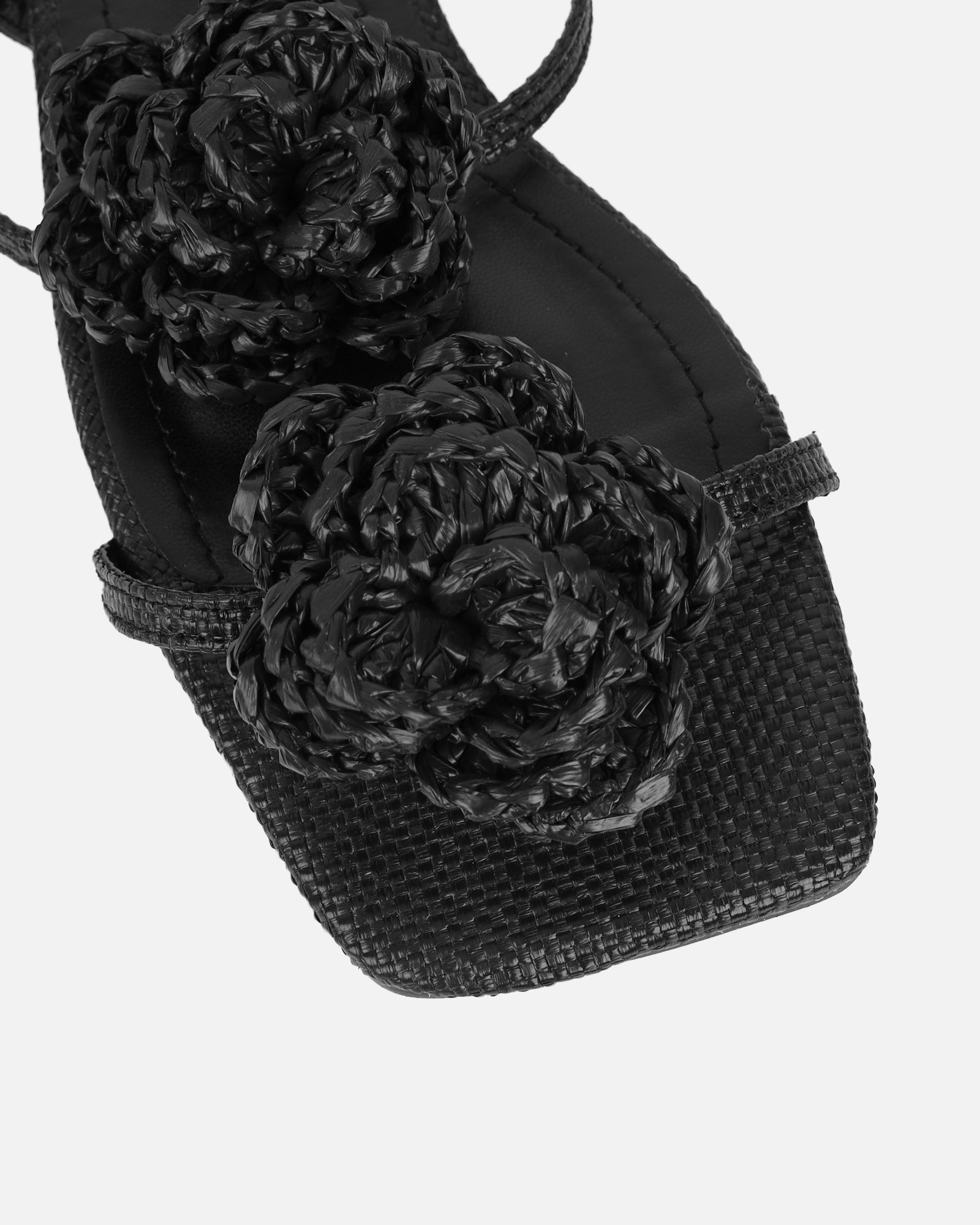 Johanna Black Hesian Flower Detail Flat Sandals