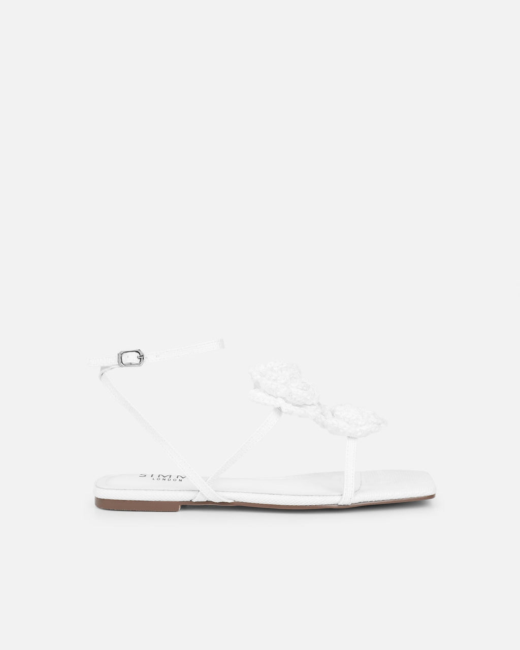 Johanna White Hesian Flower Detail Flat Sandals