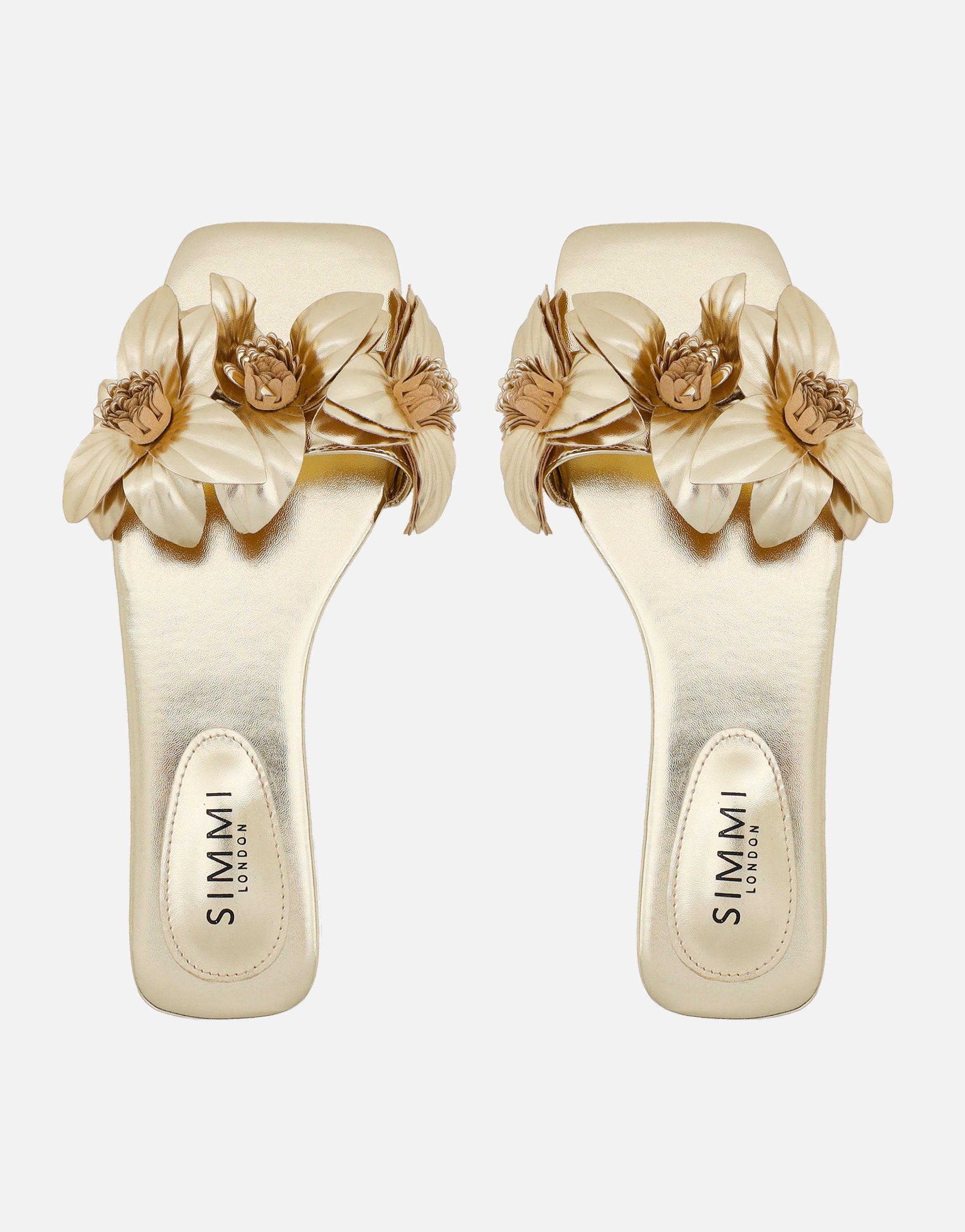 Gilly Gold Metallic Flower Detail Flat Sandals