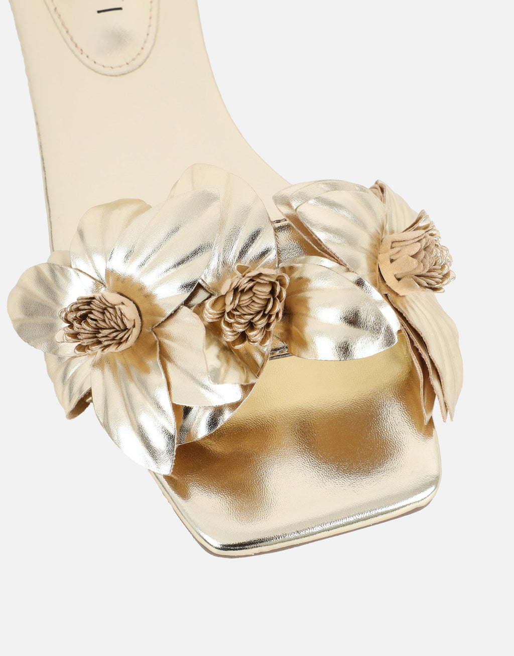 Gilly Gold Metallic Flower Detail Flat Sandals