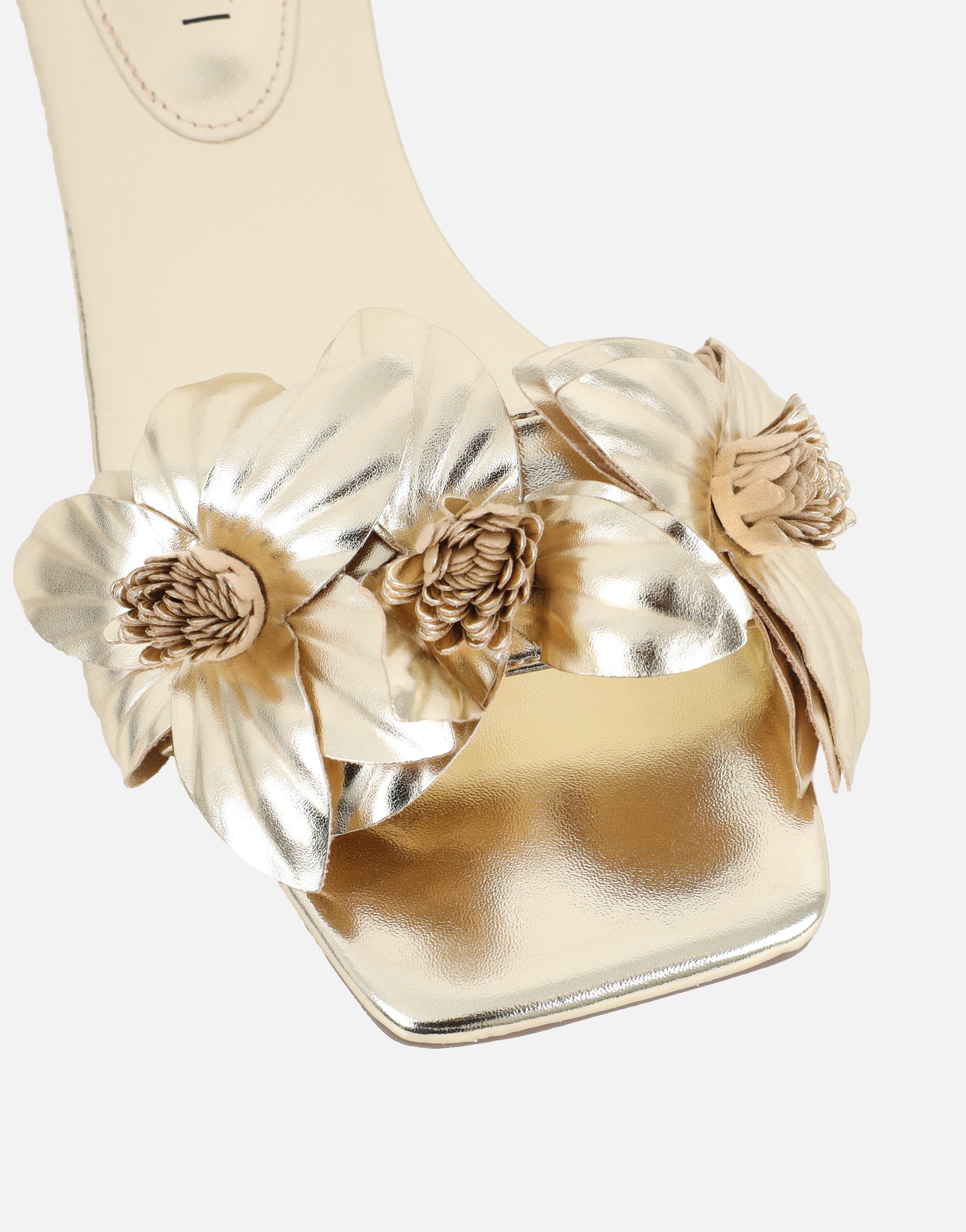 Gilly Gold Metallic Flower Detail Flat Sandals