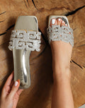 Rania Gold Mirror Diamante Patterned Flat Sandals