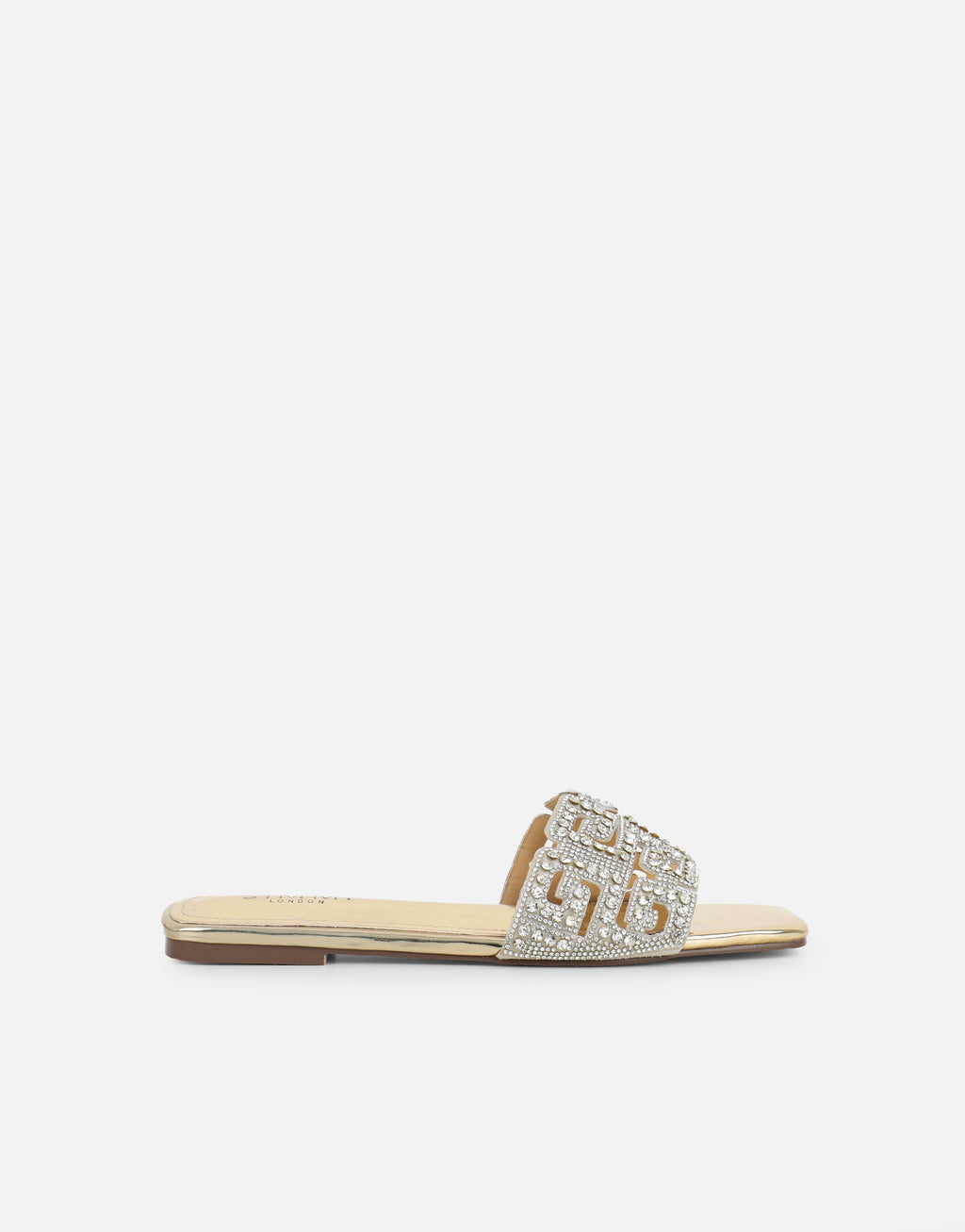 Rania Gold Mirror Diamante Patterned Flat Sandals