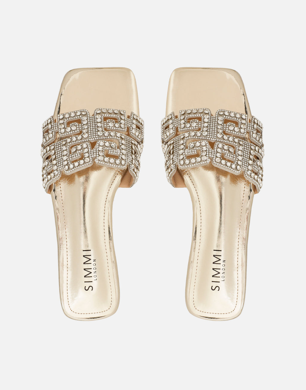 Rania Gold Mirror Diamante Patterned Flat Sandals