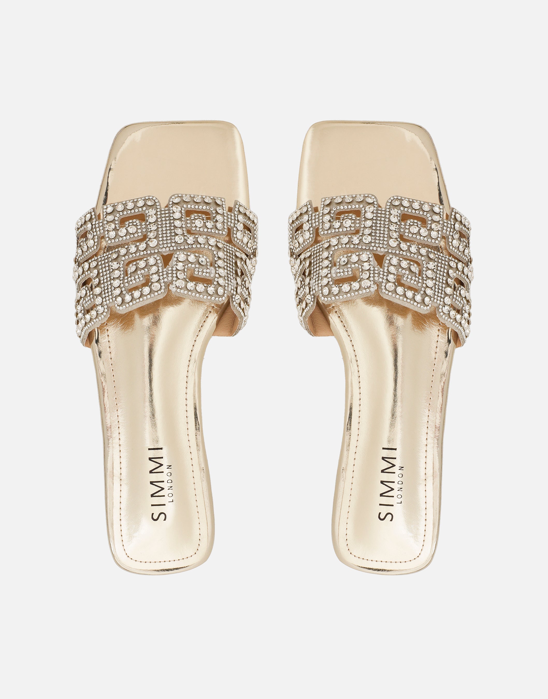 Rania Gold Mirror Diamante Patterned Flat Sandals