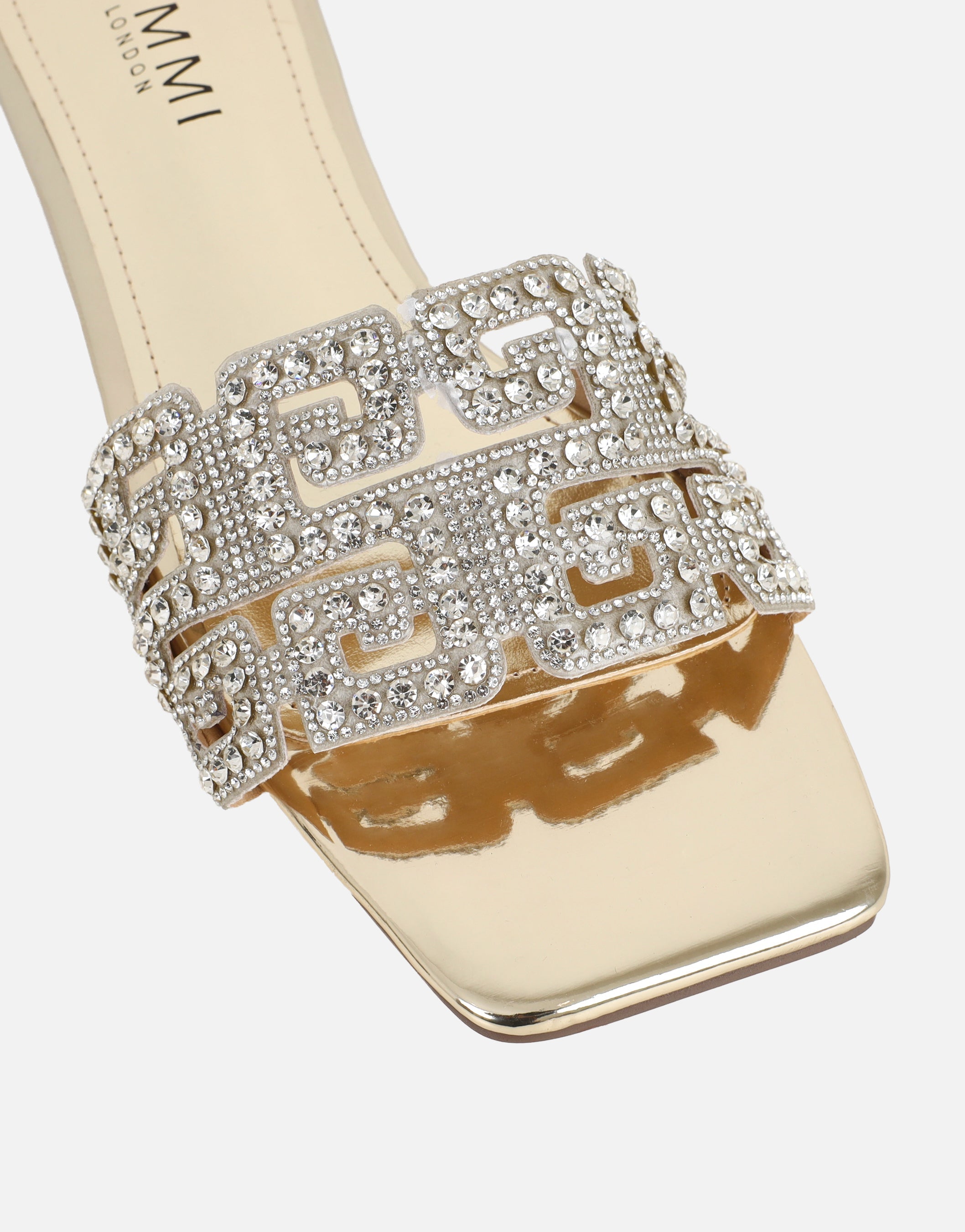 Rania Gold Mirror Diamante Patterned Flat Sandals