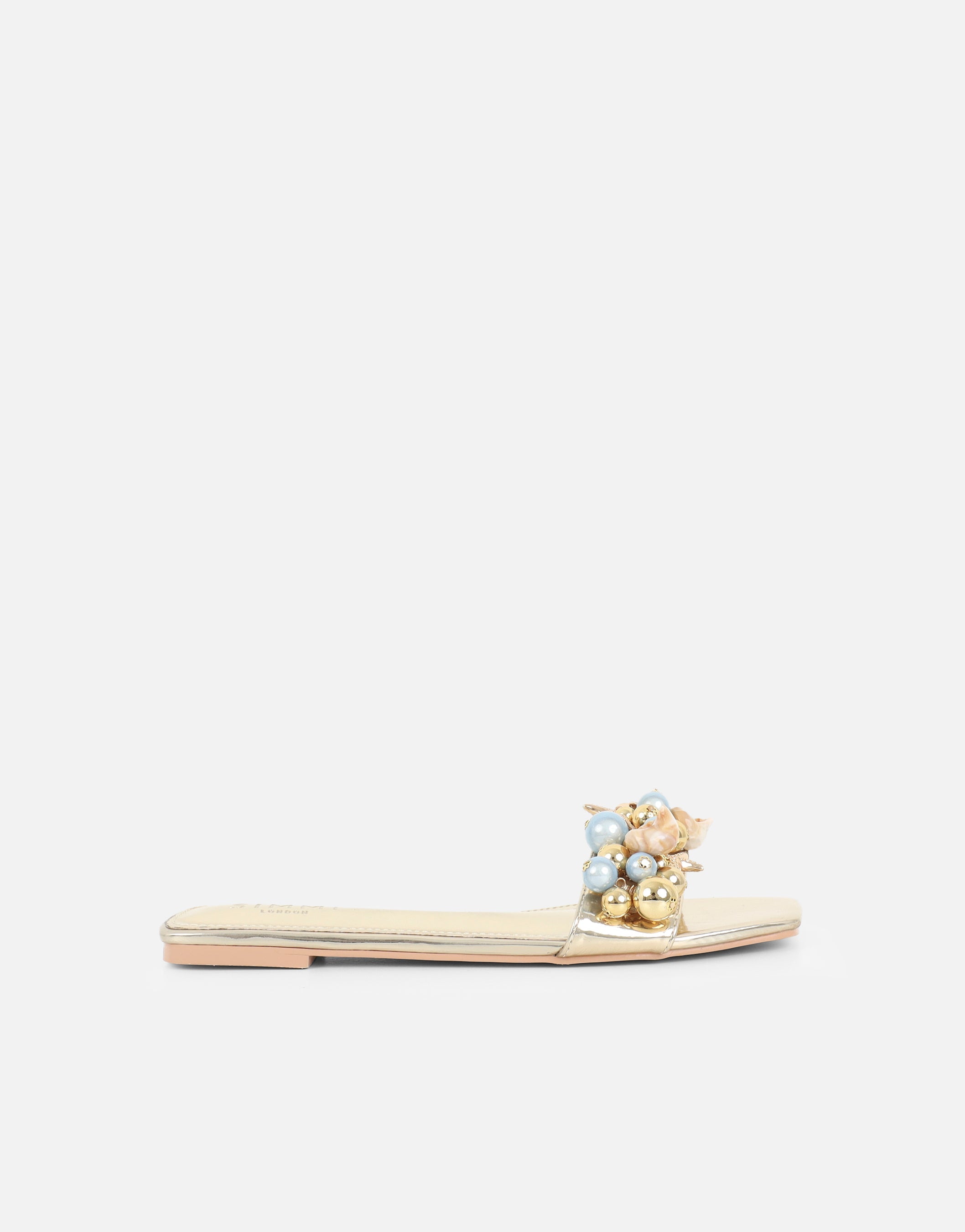 Monika Gold Mirror Bead Detail Flat Sandals