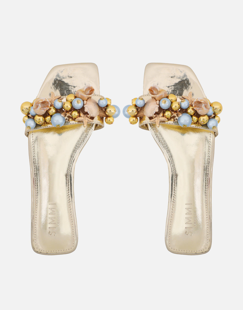 Monika Gold Mirror Bead Detail Flat Sandals