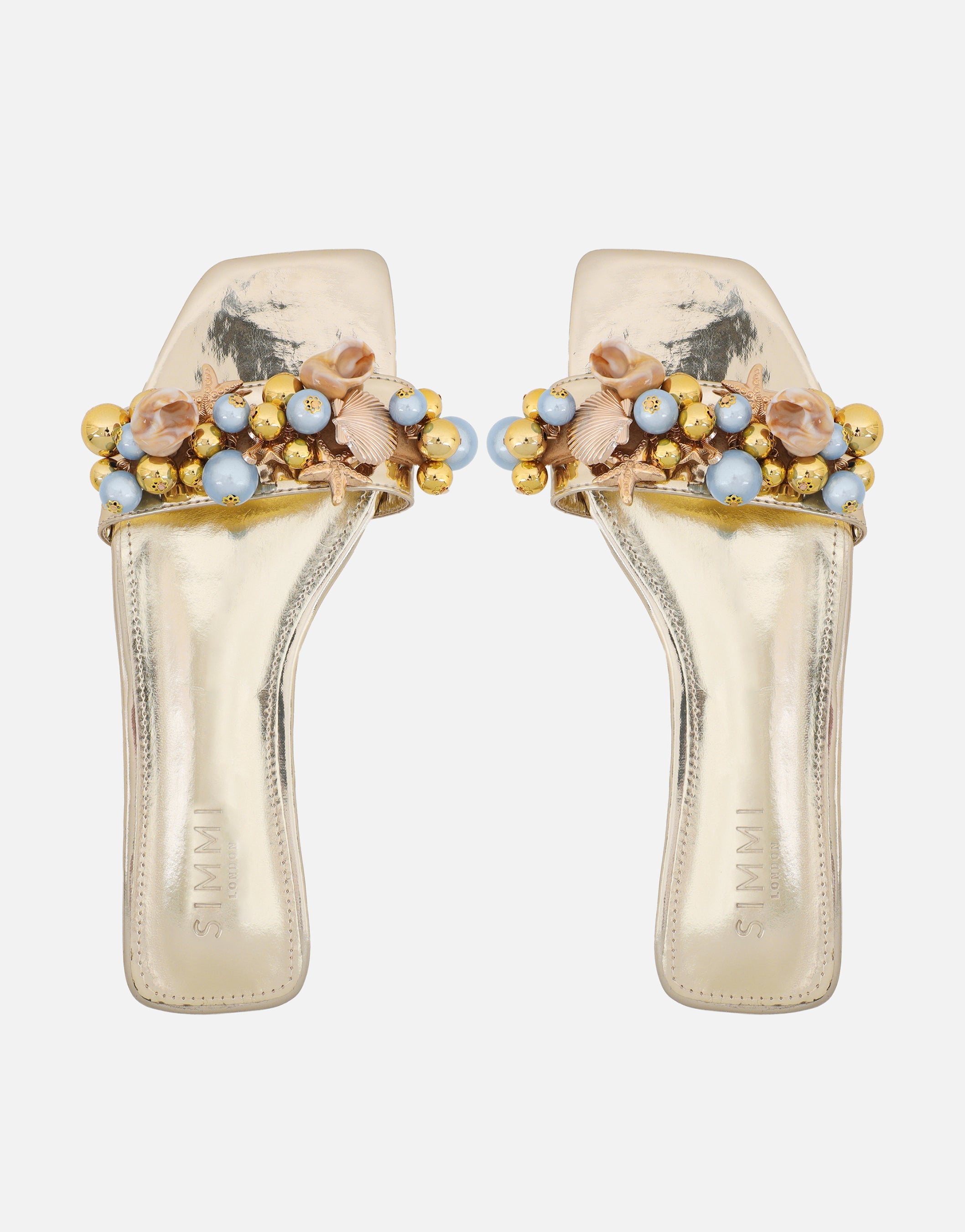 Monika Gold Mirror Bead Detail Flat Sandals