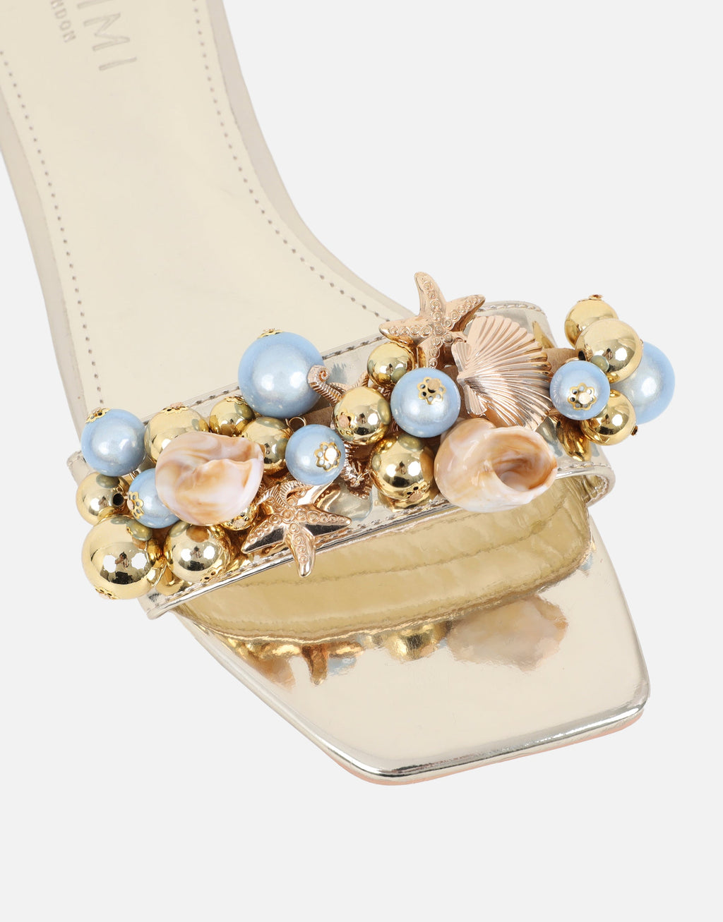 Monika Gold Mirror Bead Detail Flat Sandals