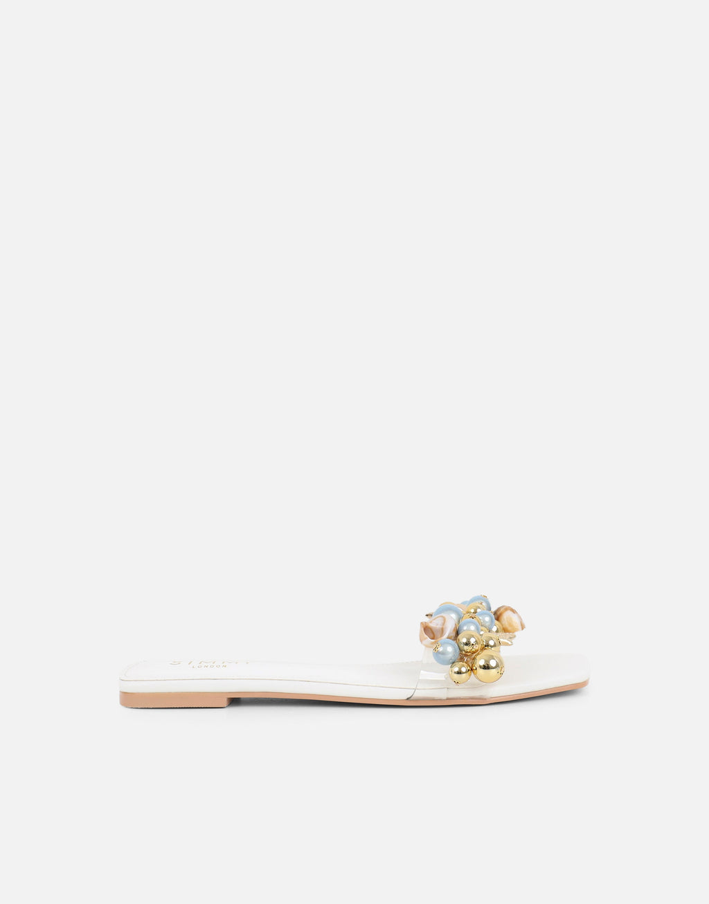 Monika White Bead Detail Flat Sandals