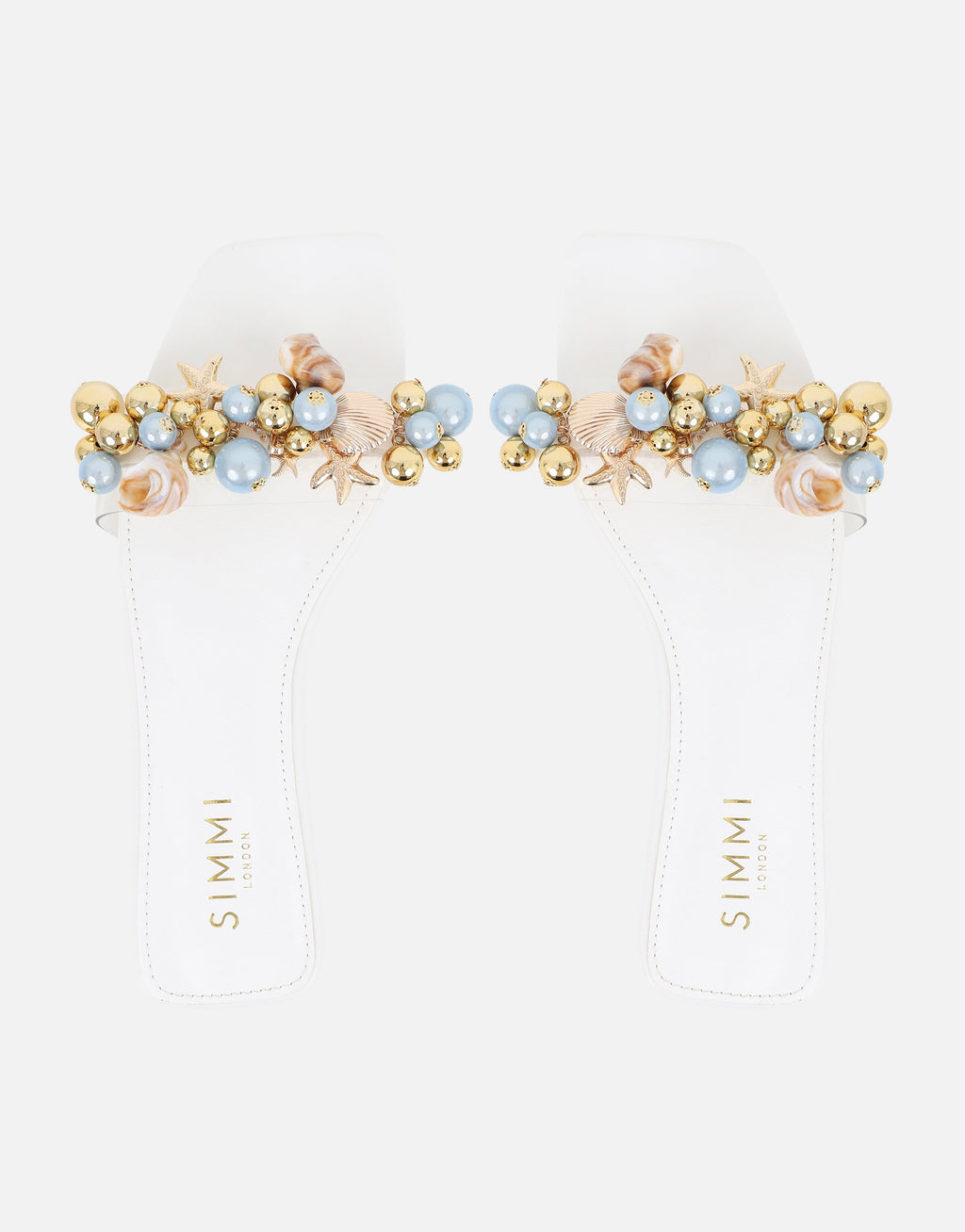 Monika White Bead Detail Flat Sandals