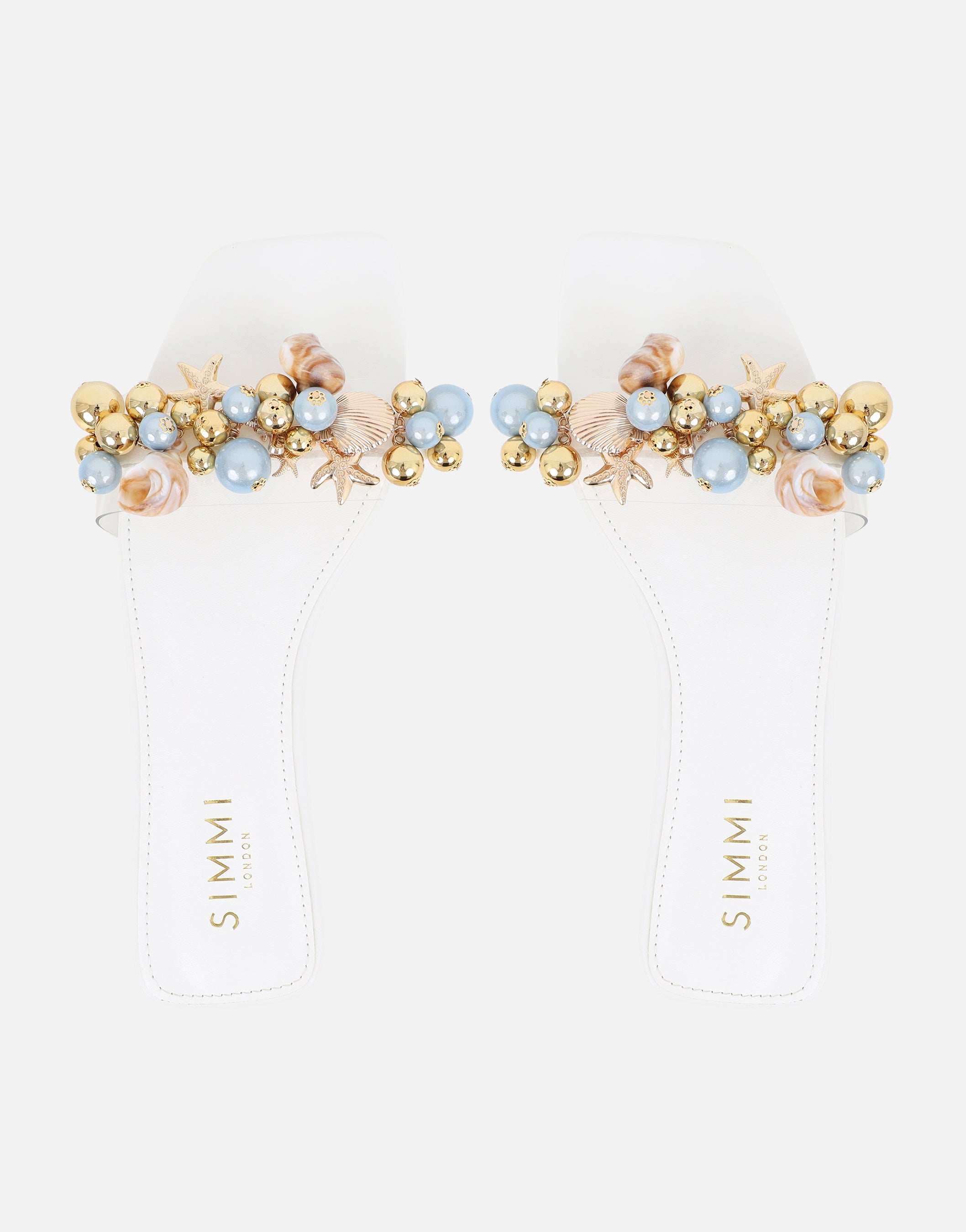 Monika White Bead Detail Flat Sandals