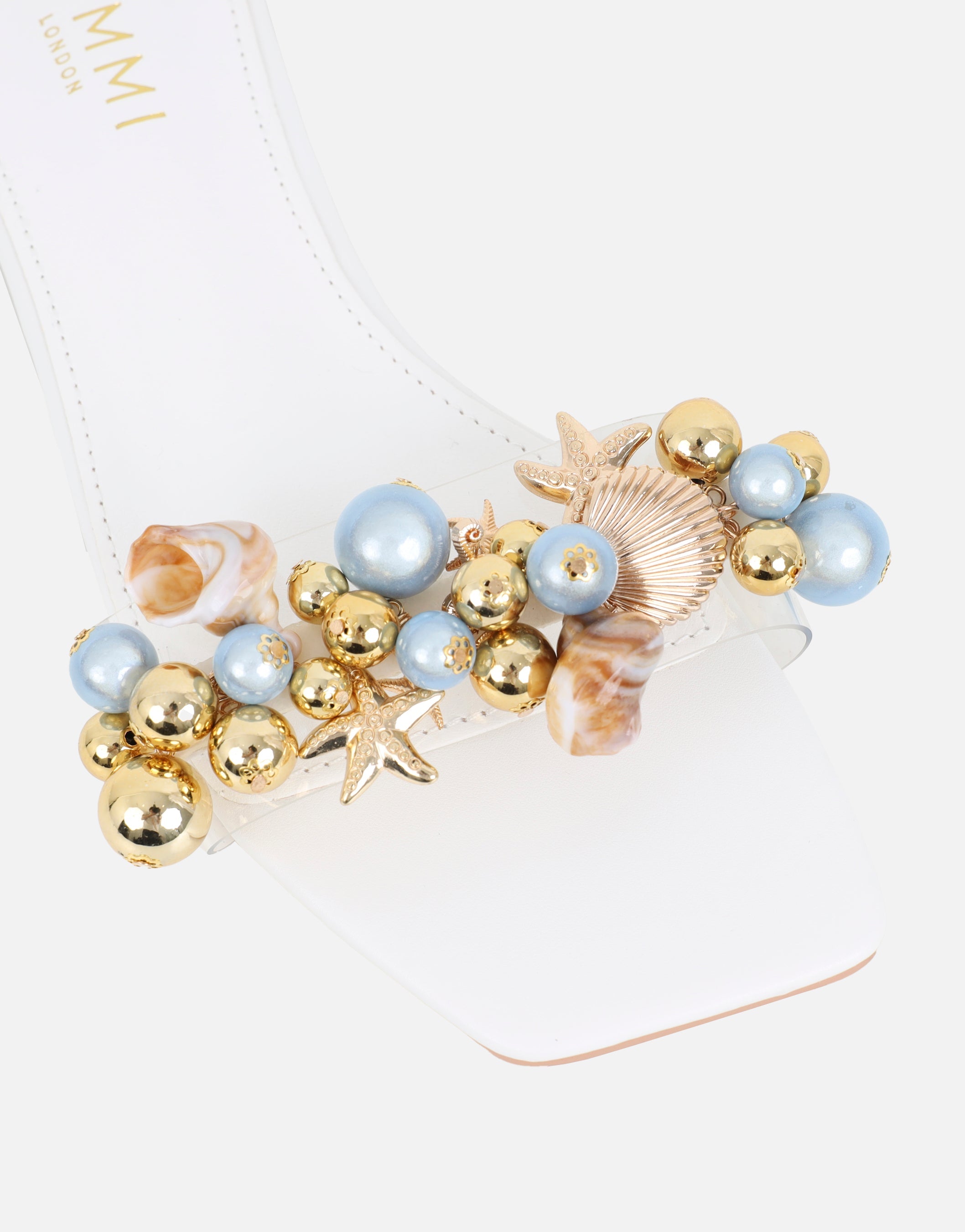 Monika White Bead Detail Flat Sandals