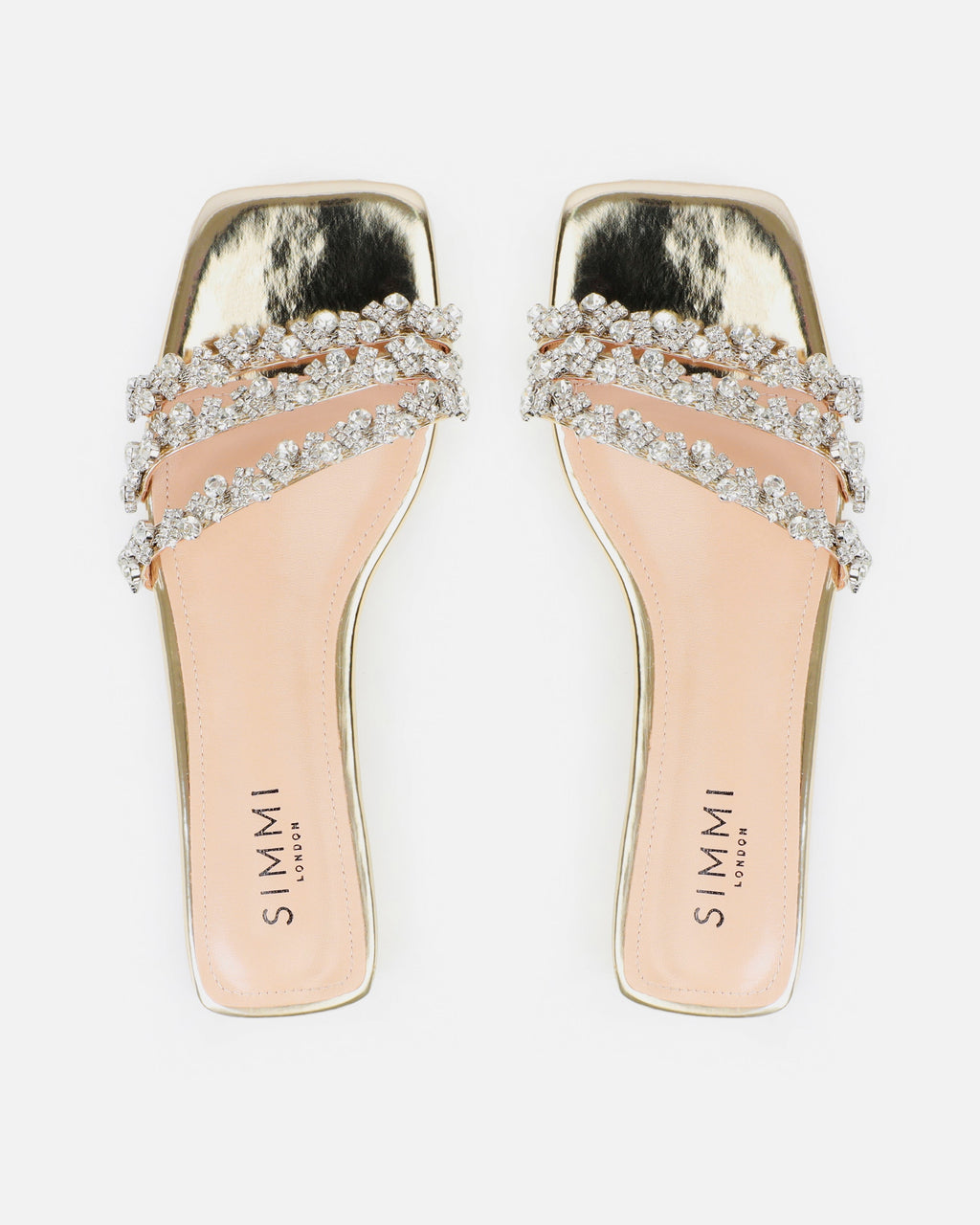 Capri Gold Mirror Diamante Flat Sandals