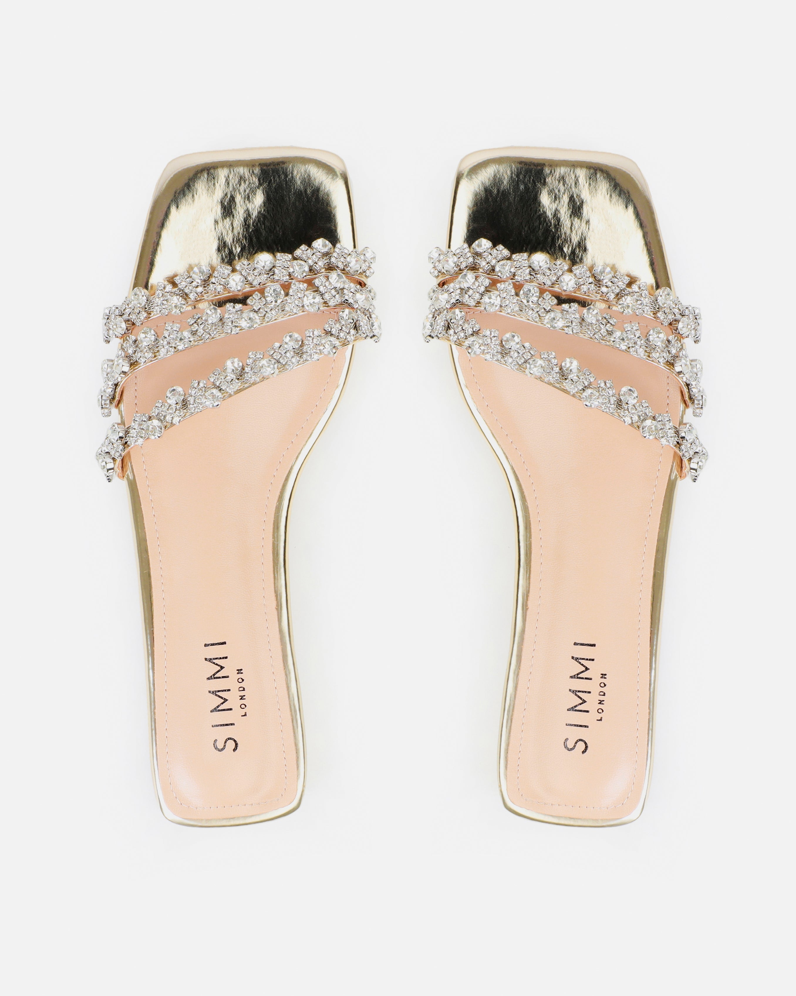 Capri Gold Mirror Diamante Flat Sandals