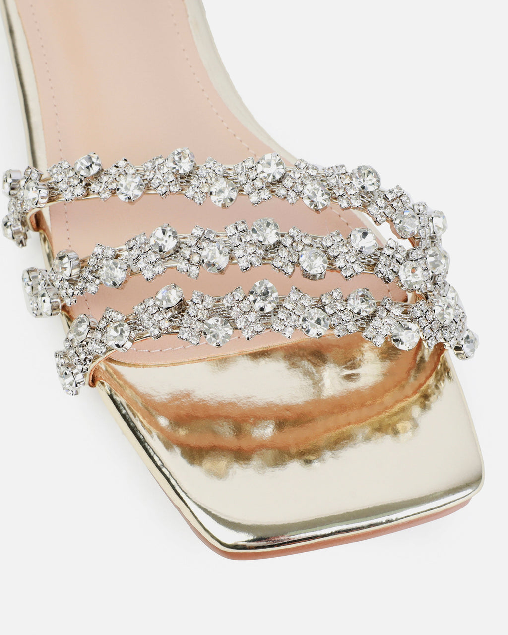 Capri Wide Fit Gold Mirror Diamante Flat Sandals