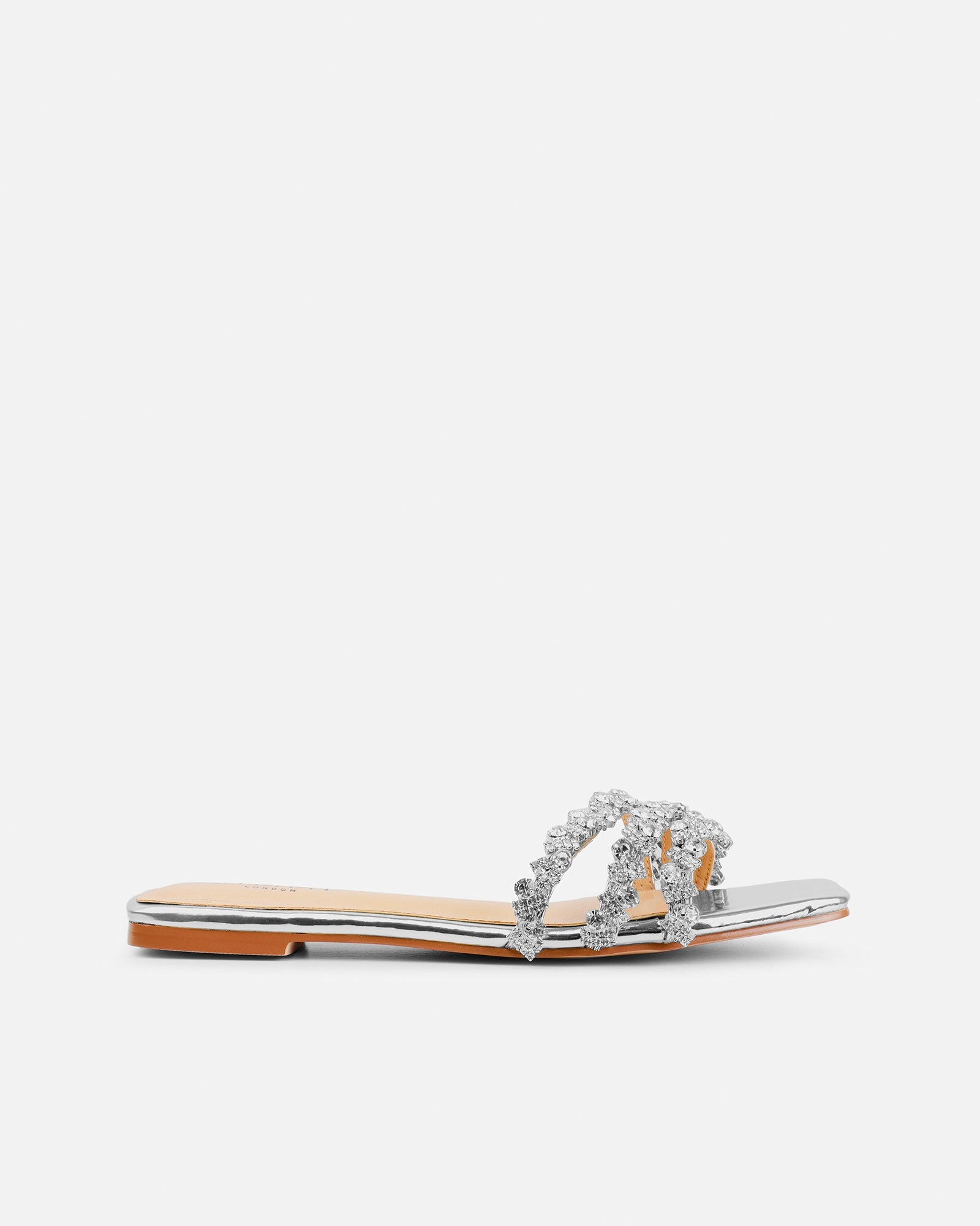 Capri Silver Mirror Diamante Flat Sandals