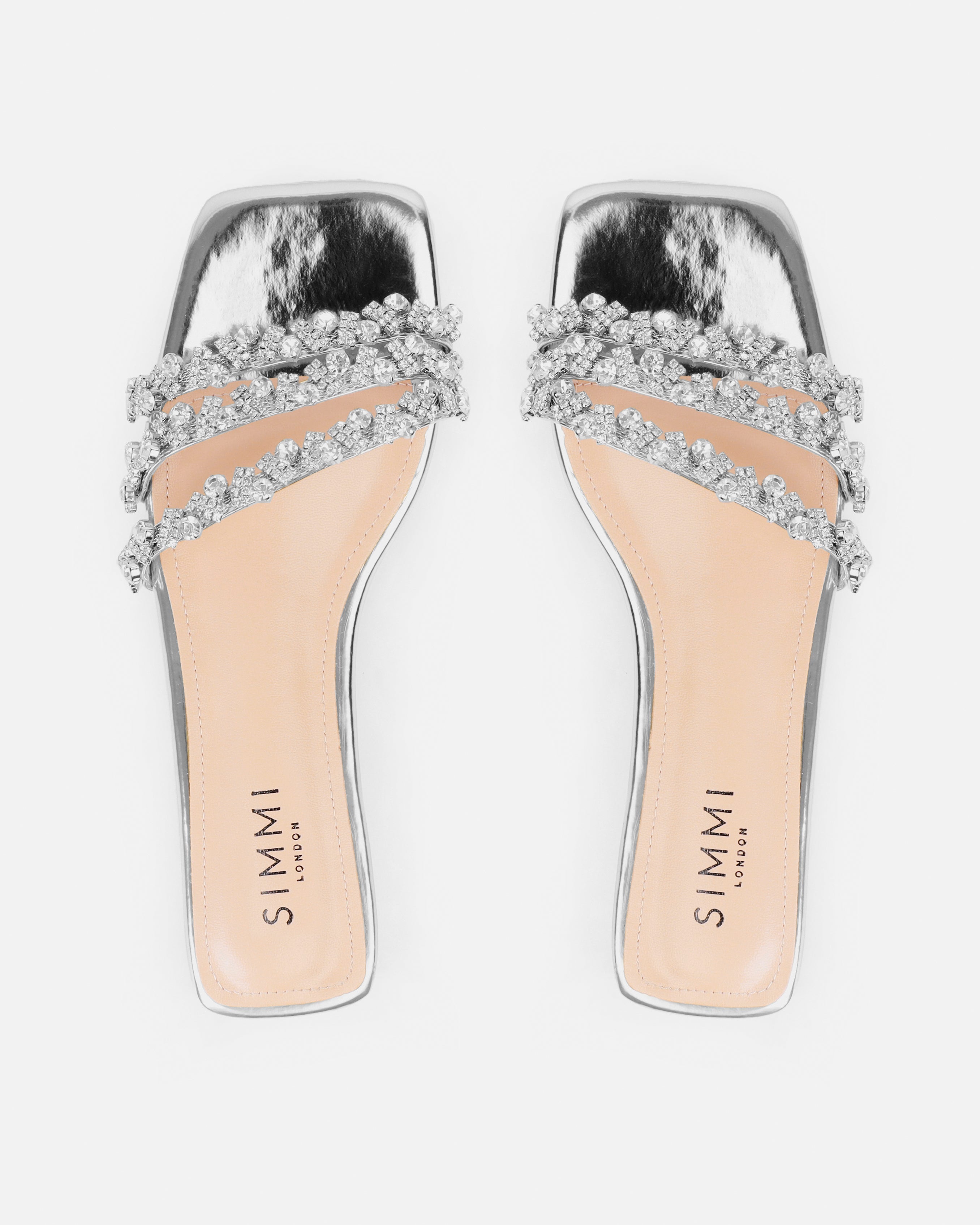 Capri Silver Mirror Diamante Flat Sandals