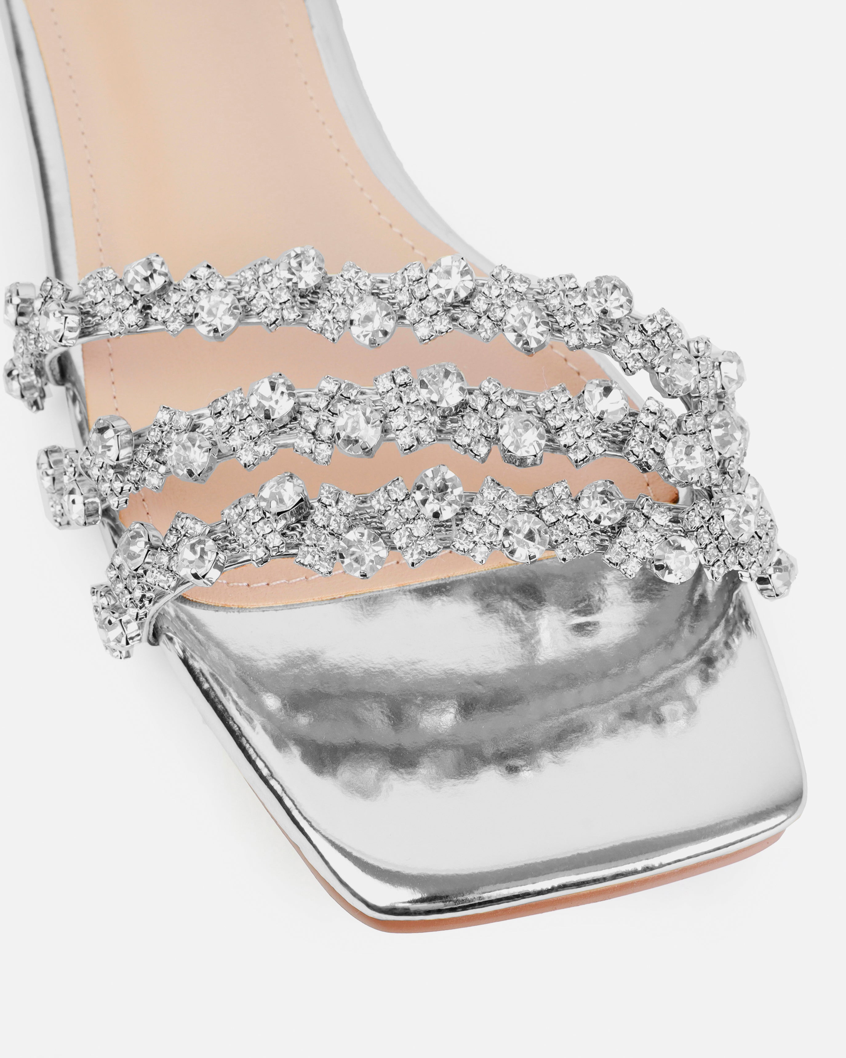 Capri Silver Mirror Diamante Flat Sandals