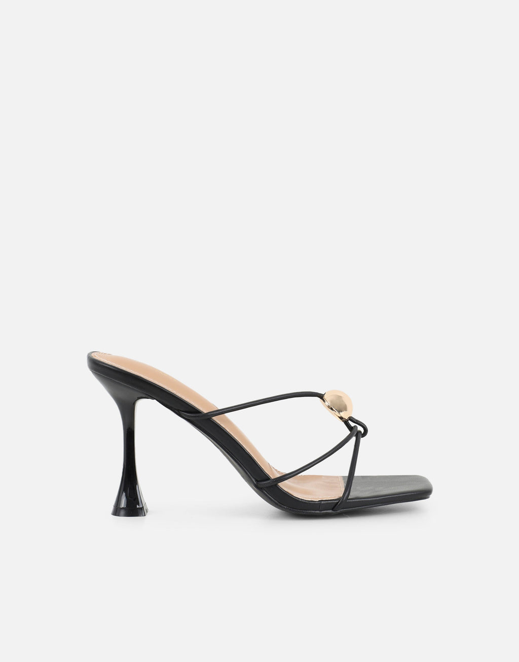 Kirsty Black Gold Detail Cross Over Heeled Mules