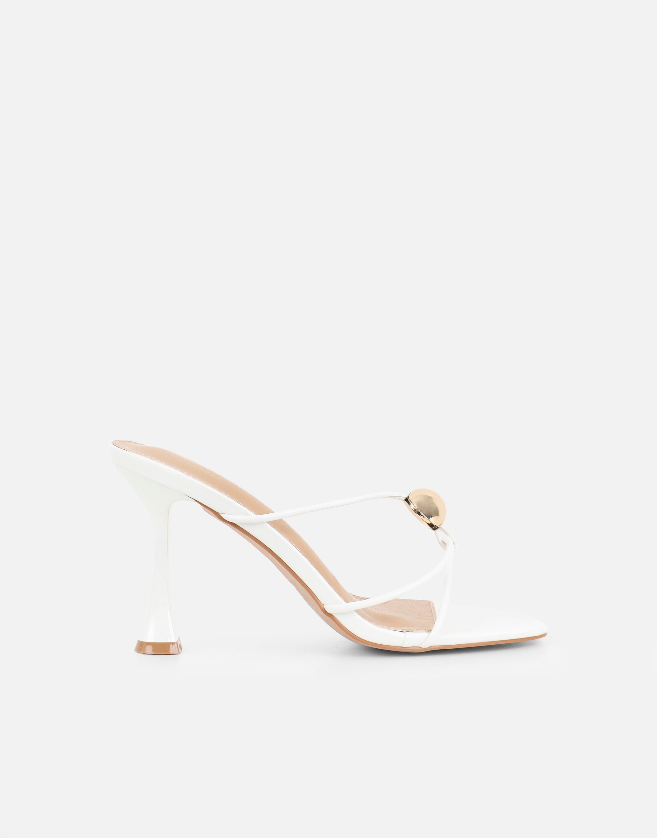 Kirsty White Gold Detail Cross Over Heeled Mules