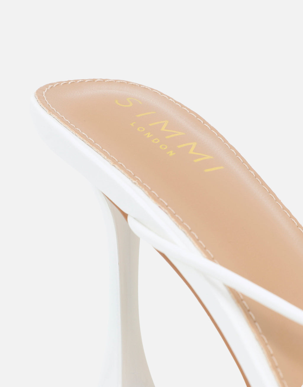 Kirsty White Gold Detail Cross Over Heeled Mules
