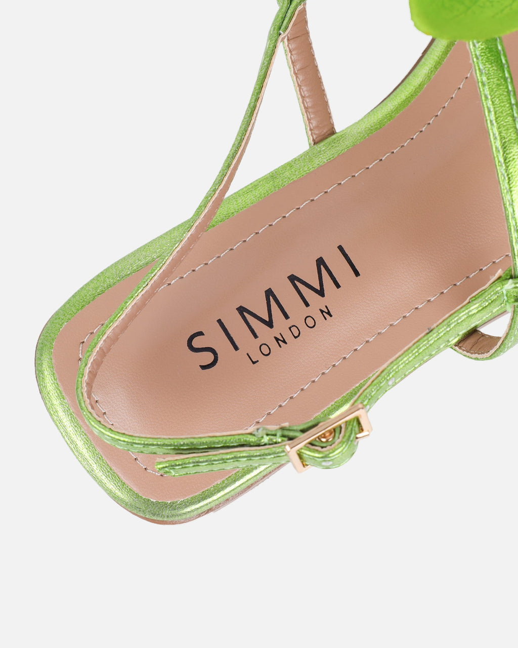 Aoife Green Metallic Flower Detail Sandals