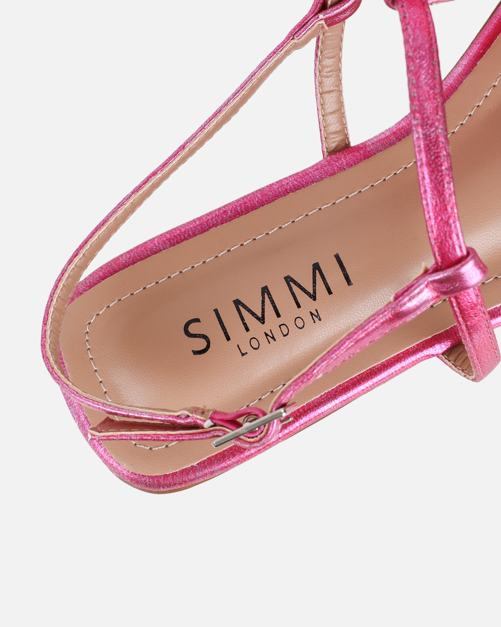 Aoife Pink Metallic Flower Detail Flat Sandals