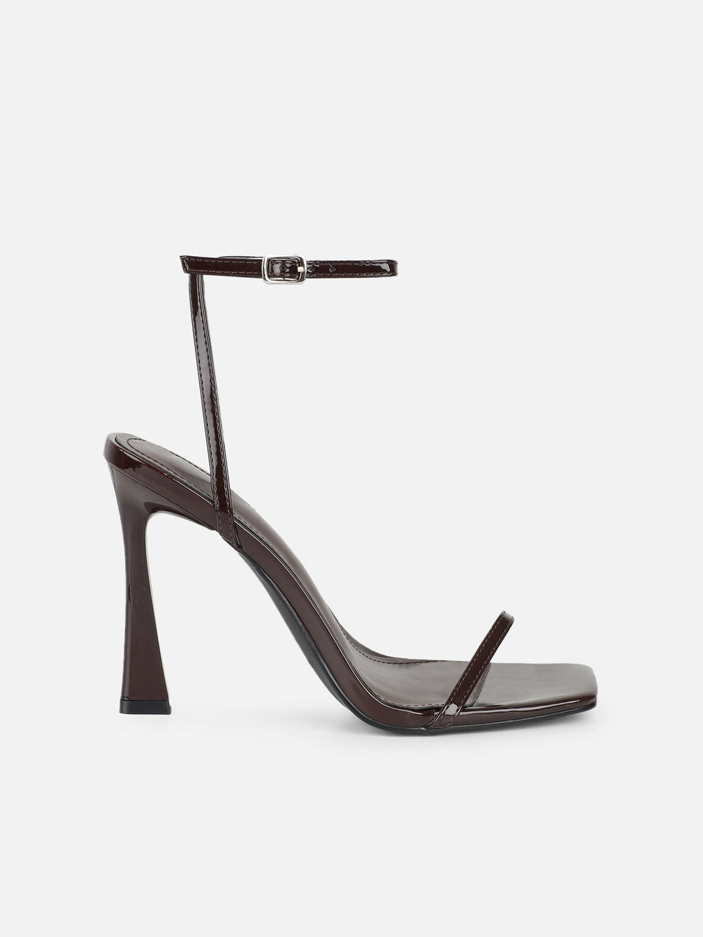 Apple Brown Patent Flared Heeled Sandals