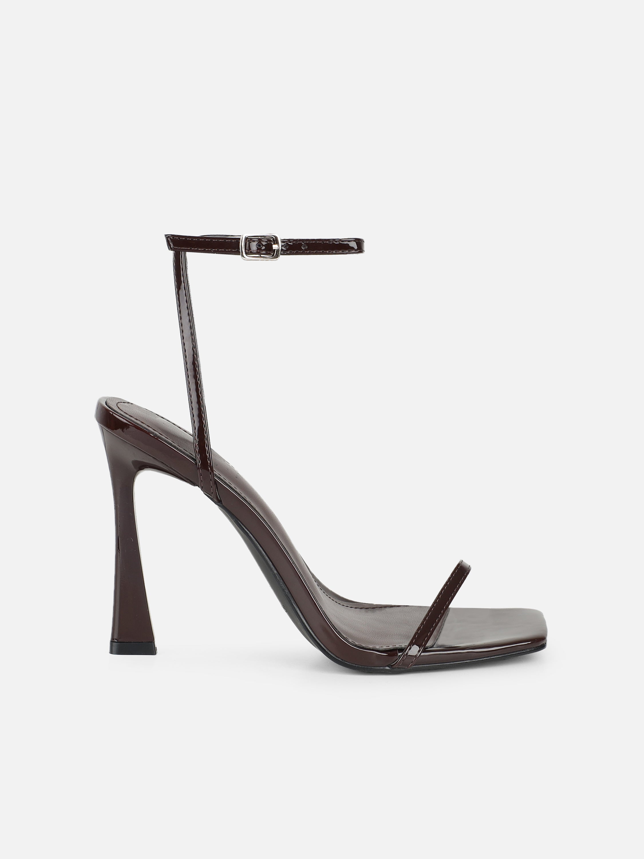 Apple Brown Patent Flared Heeled Sandals