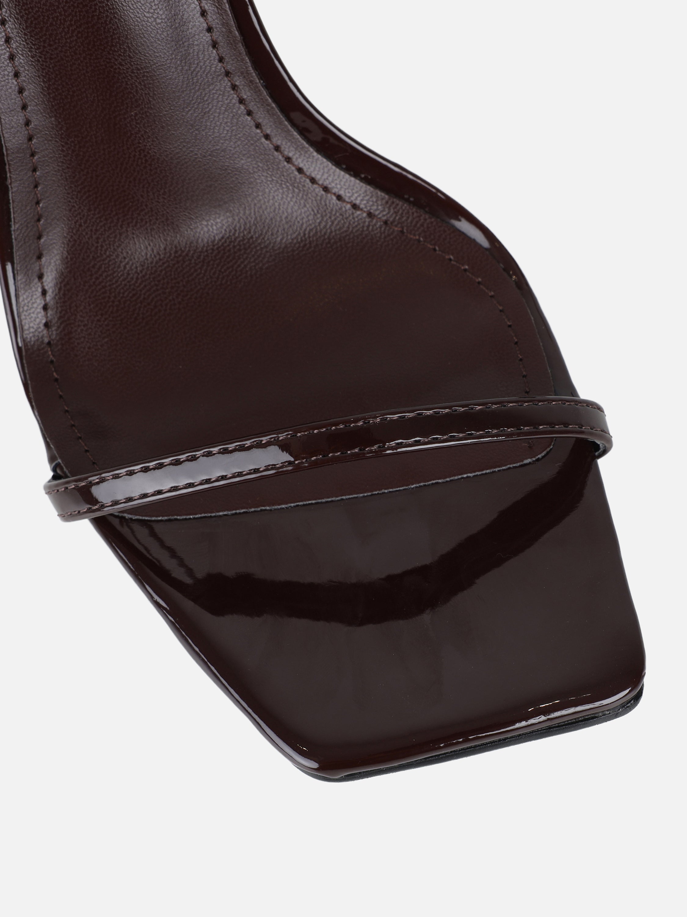 Apple Brown Patent Flared Heeled Sandals