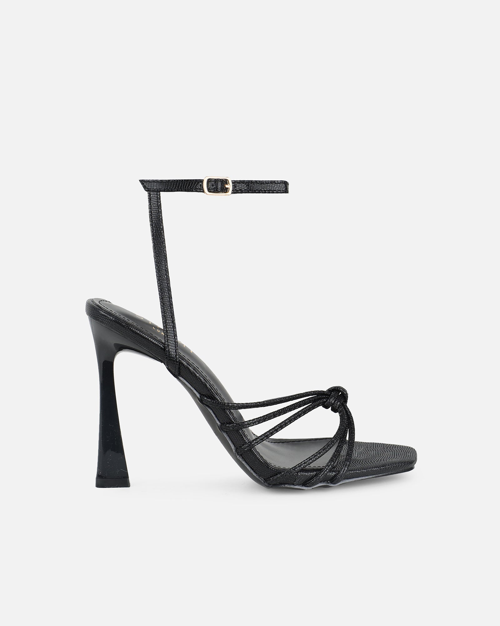 Riarra Black Lizard Strappy Heeled Sandals