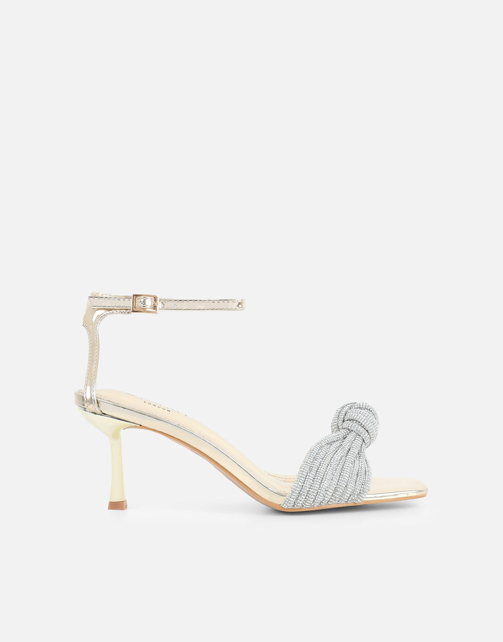 Anha Gold Mirror Diamante Knot Heeled Sandals