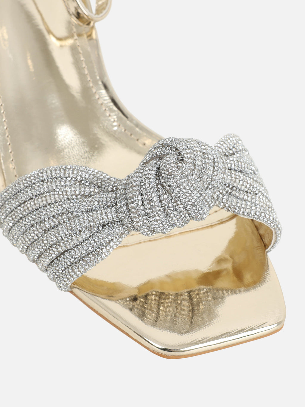 Anha Gold Mirror Diamante Knot Heeled Sandals