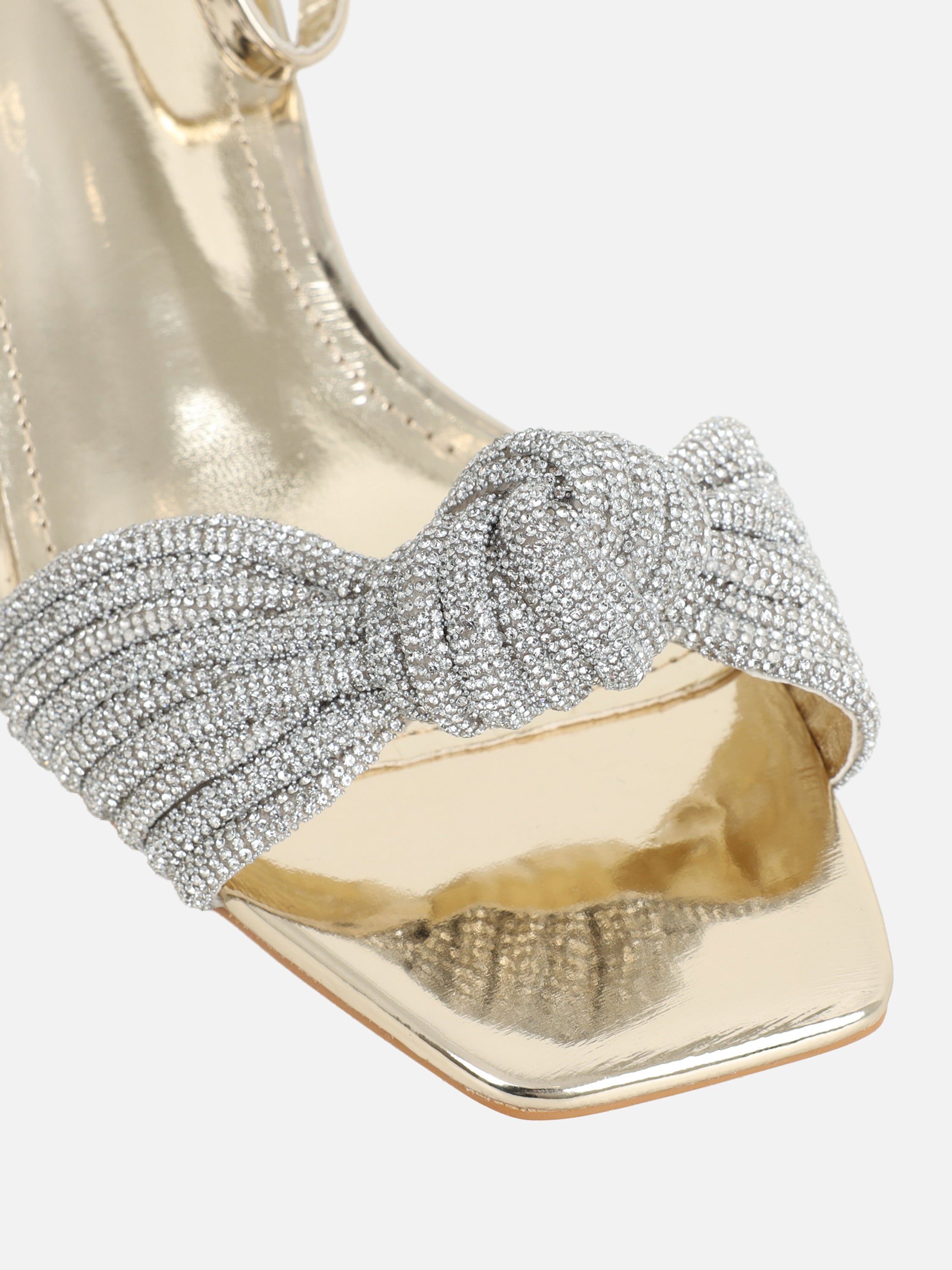 Anha Gold Mirror Diamante Knot Heeled Sandals