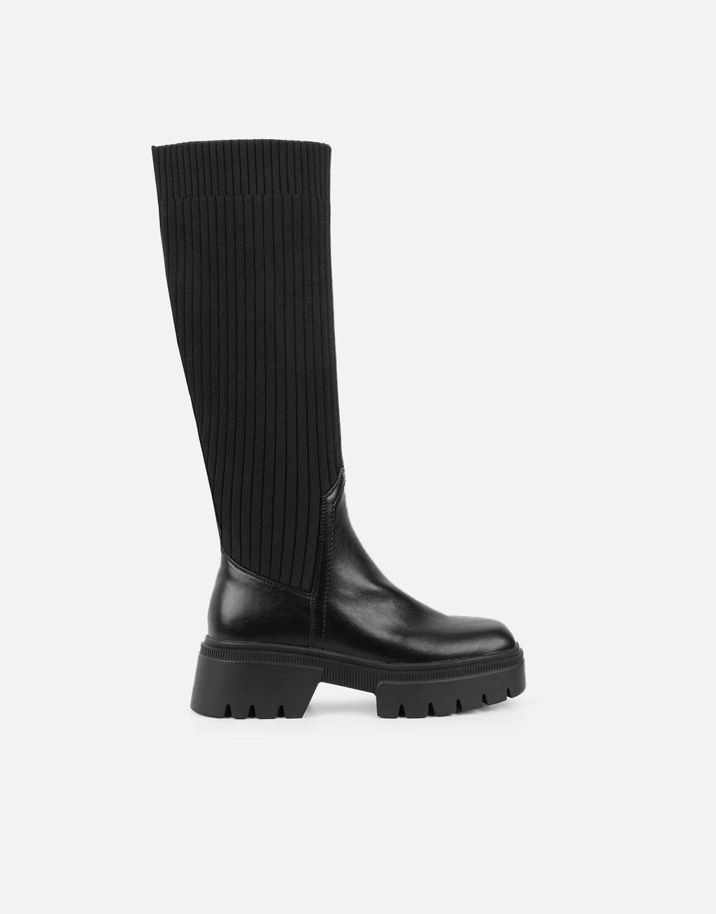 Kenneth Black Knit Knee High Chunky Boots