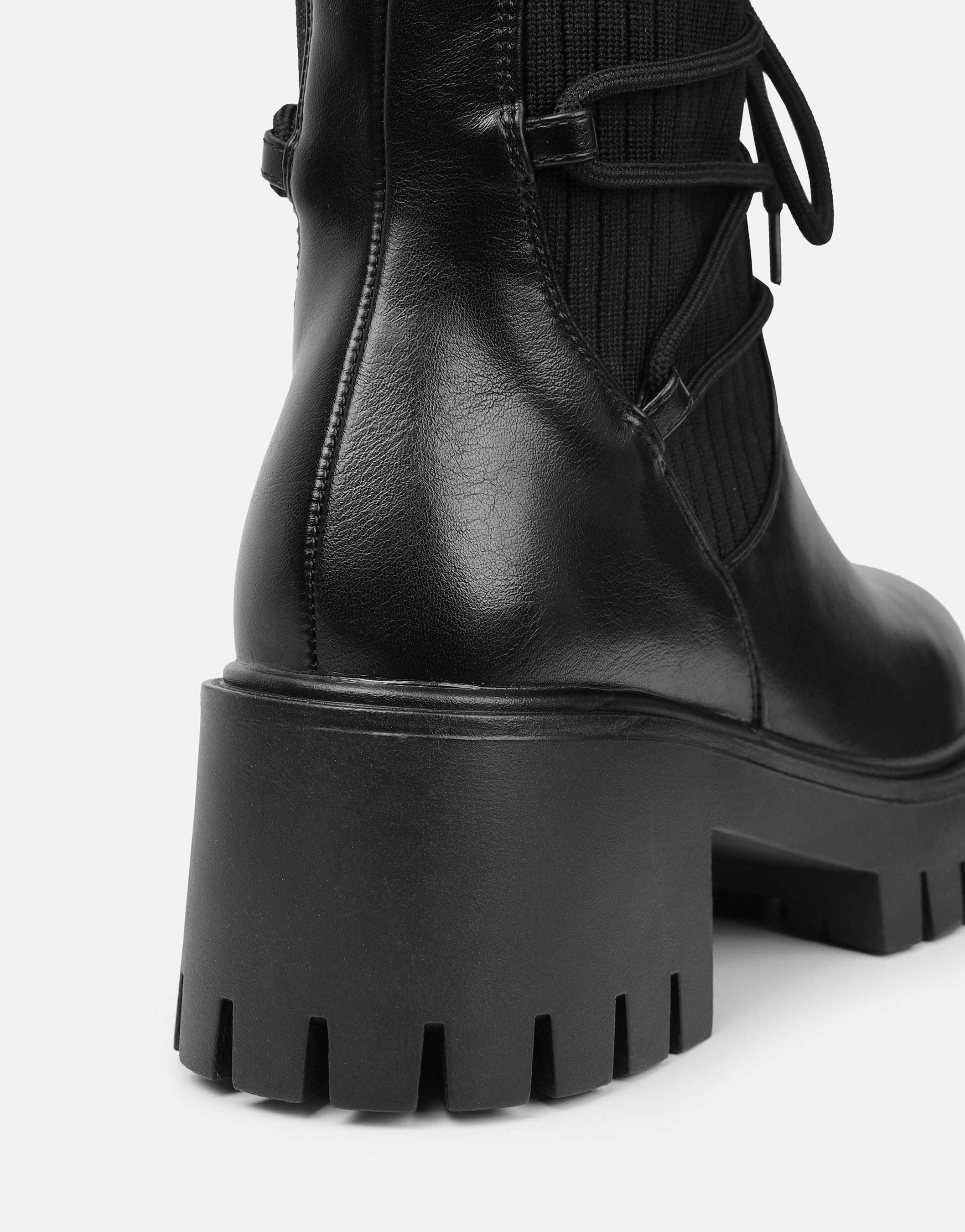 Bance Black Chunky Lace Detail Boots