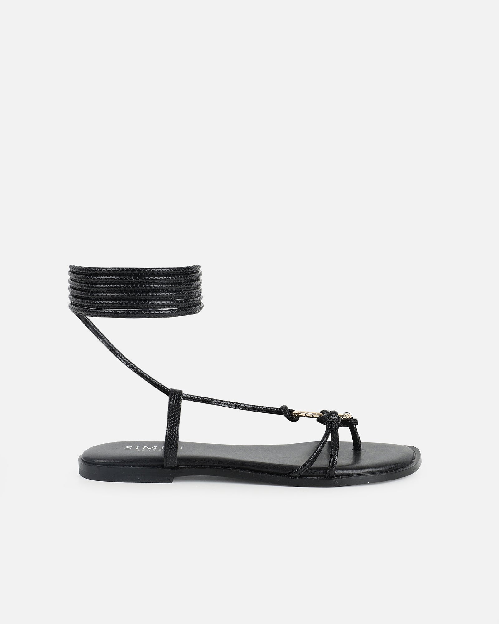Bari Black Tie Up Gold Detail Sandals