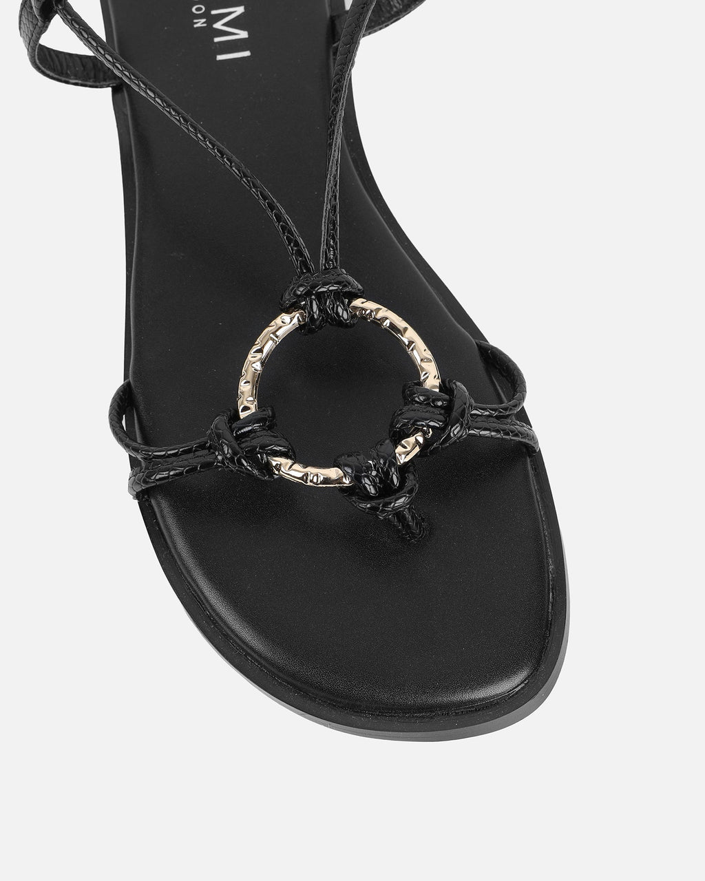 Bari Black Tie Up Gold Detail Sandals