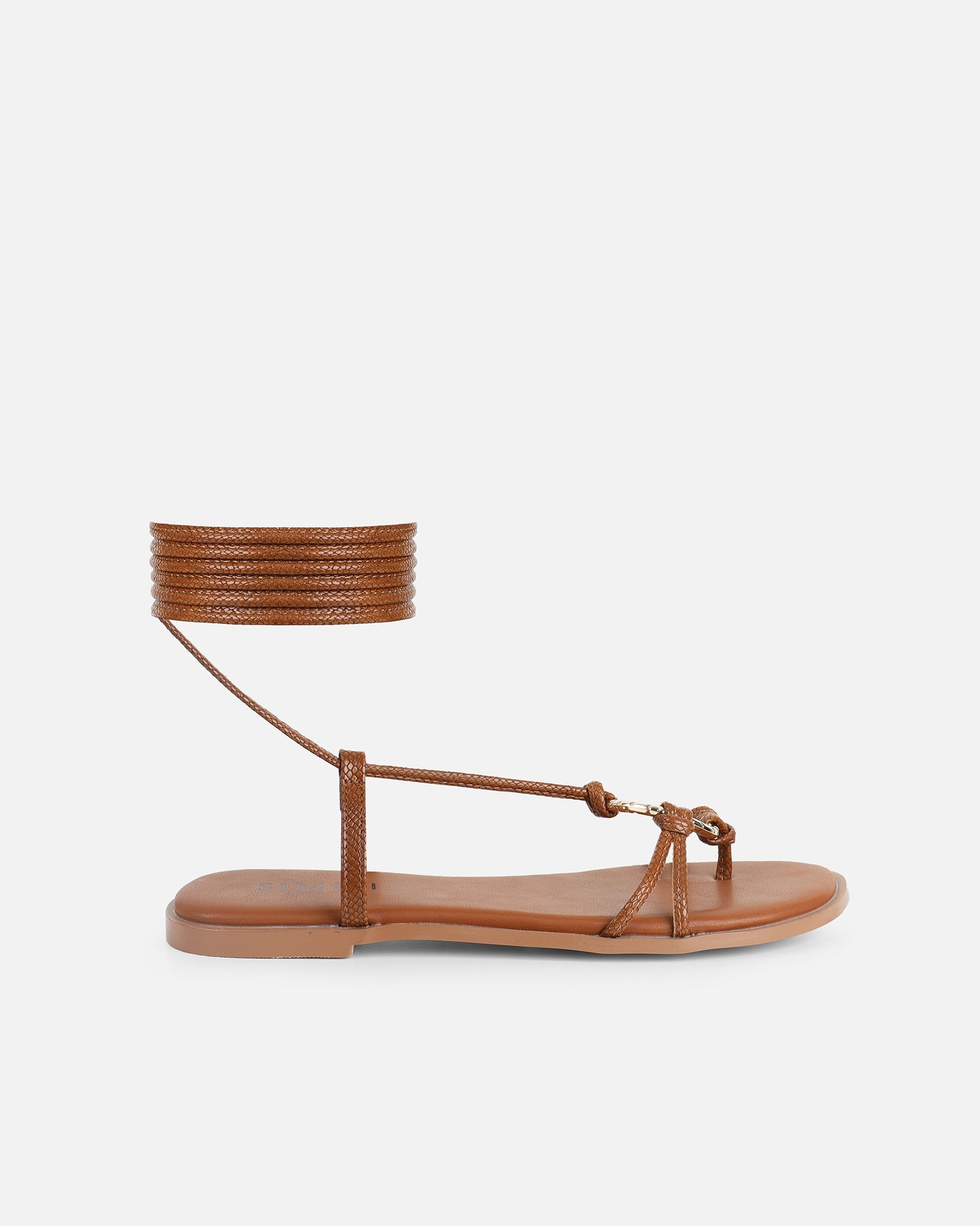 Bari Tan Tie Up Gold Detail Sandals