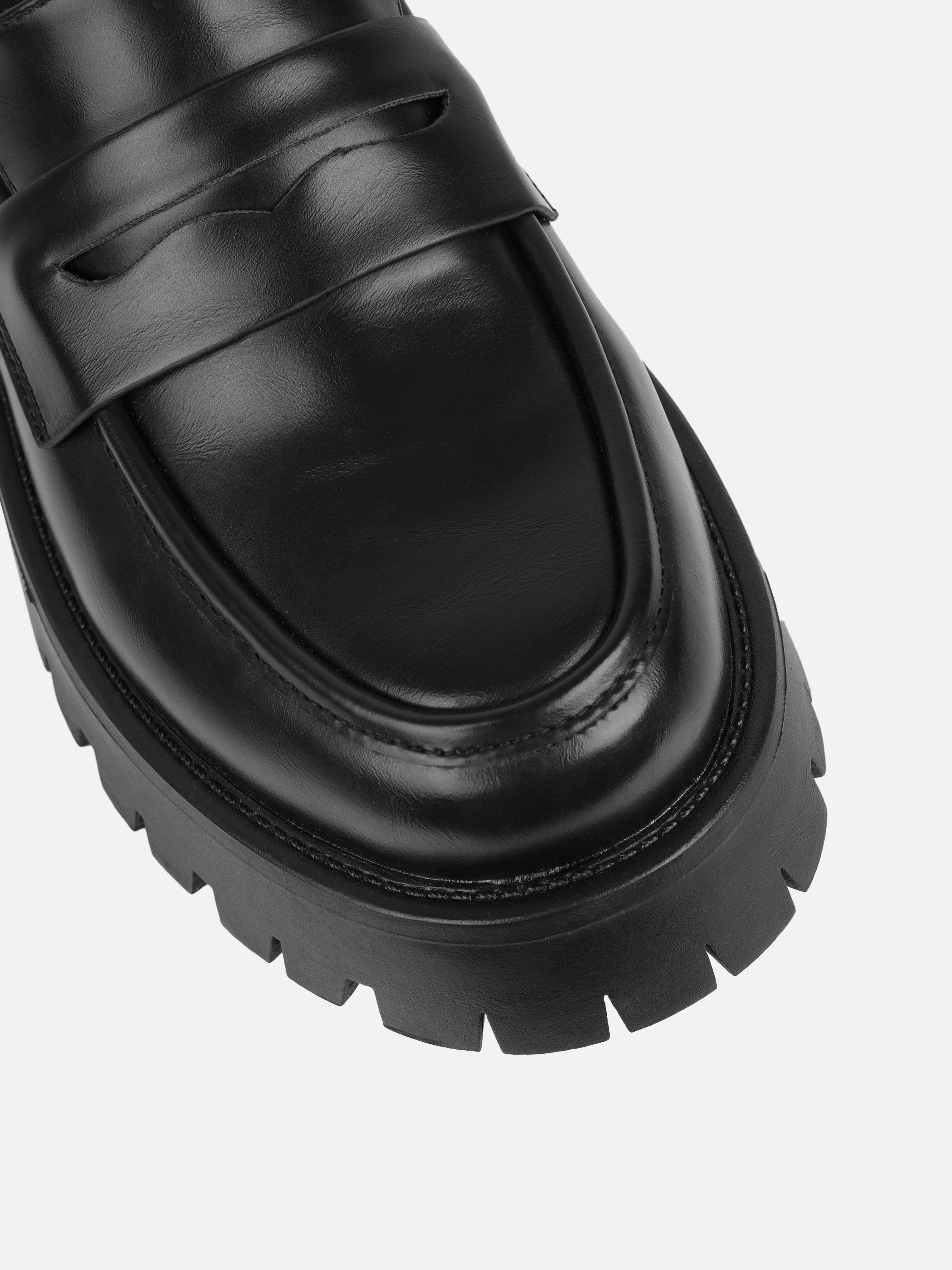 Bran Black Chunky Penny Loafers