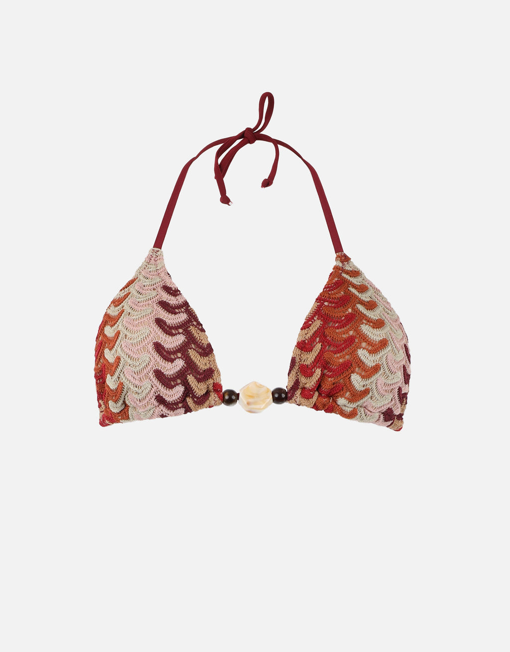 Bali Woven Triangle Beaded Bikini Top In Burgundy