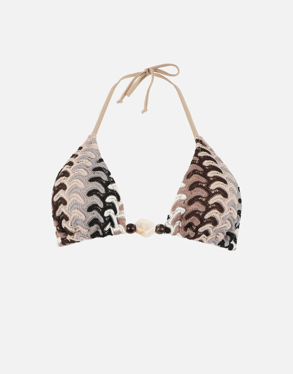 Bali Woven Triangle Beaded Bikini Top In Brown