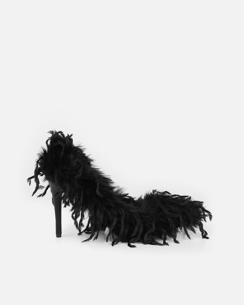 Charlee Black Faux Feathered Court Shoes