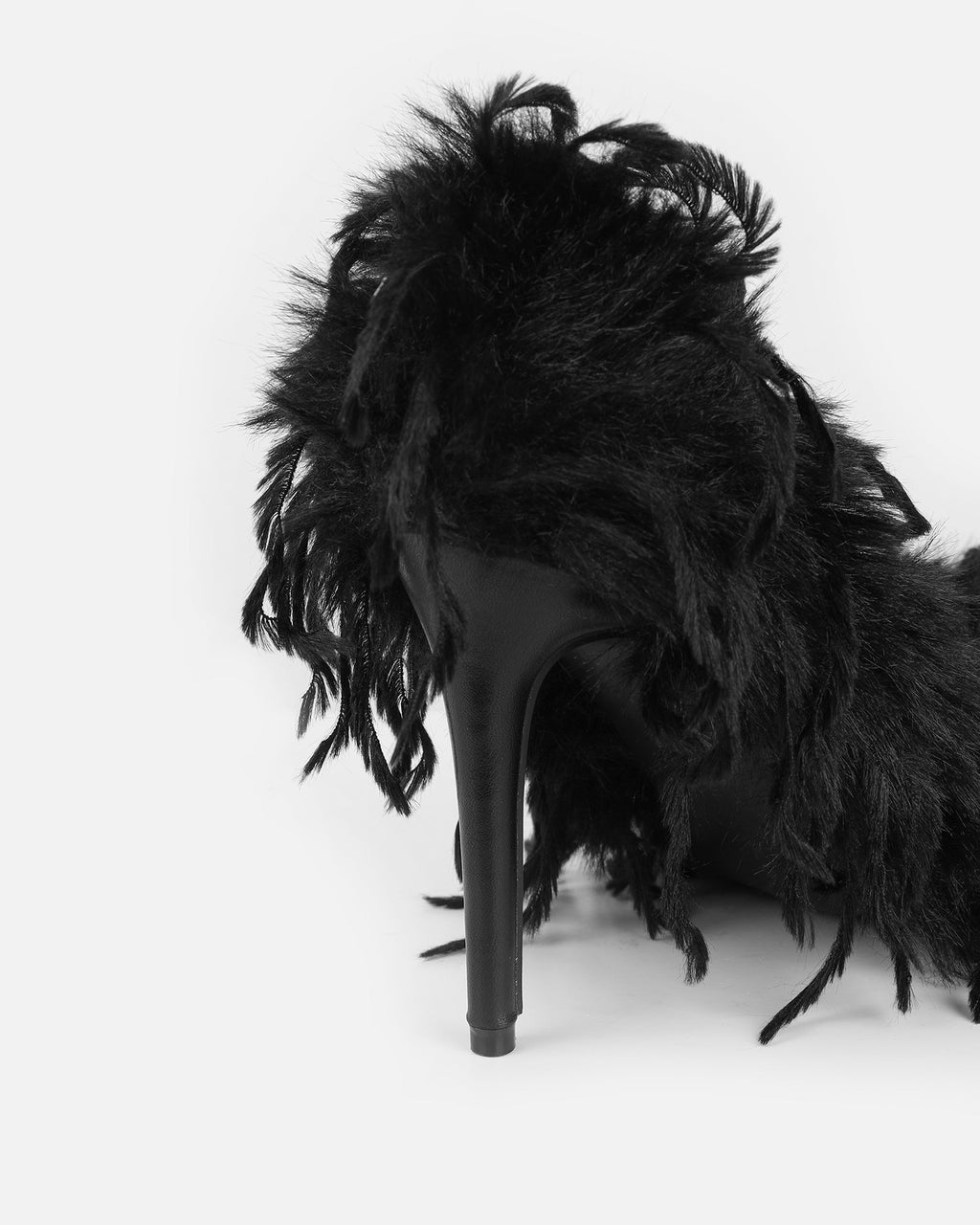 Charlee Black Faux Feathered Court Shoes