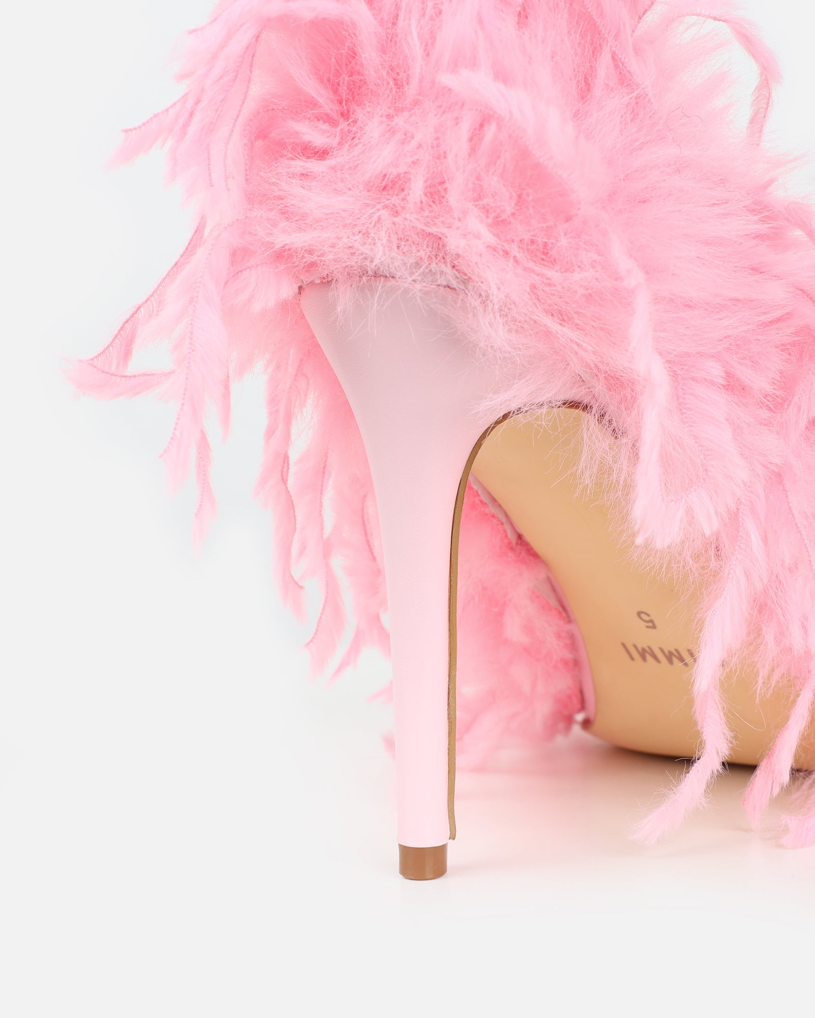 Charlee Pink Faux Feathered Court Shoes