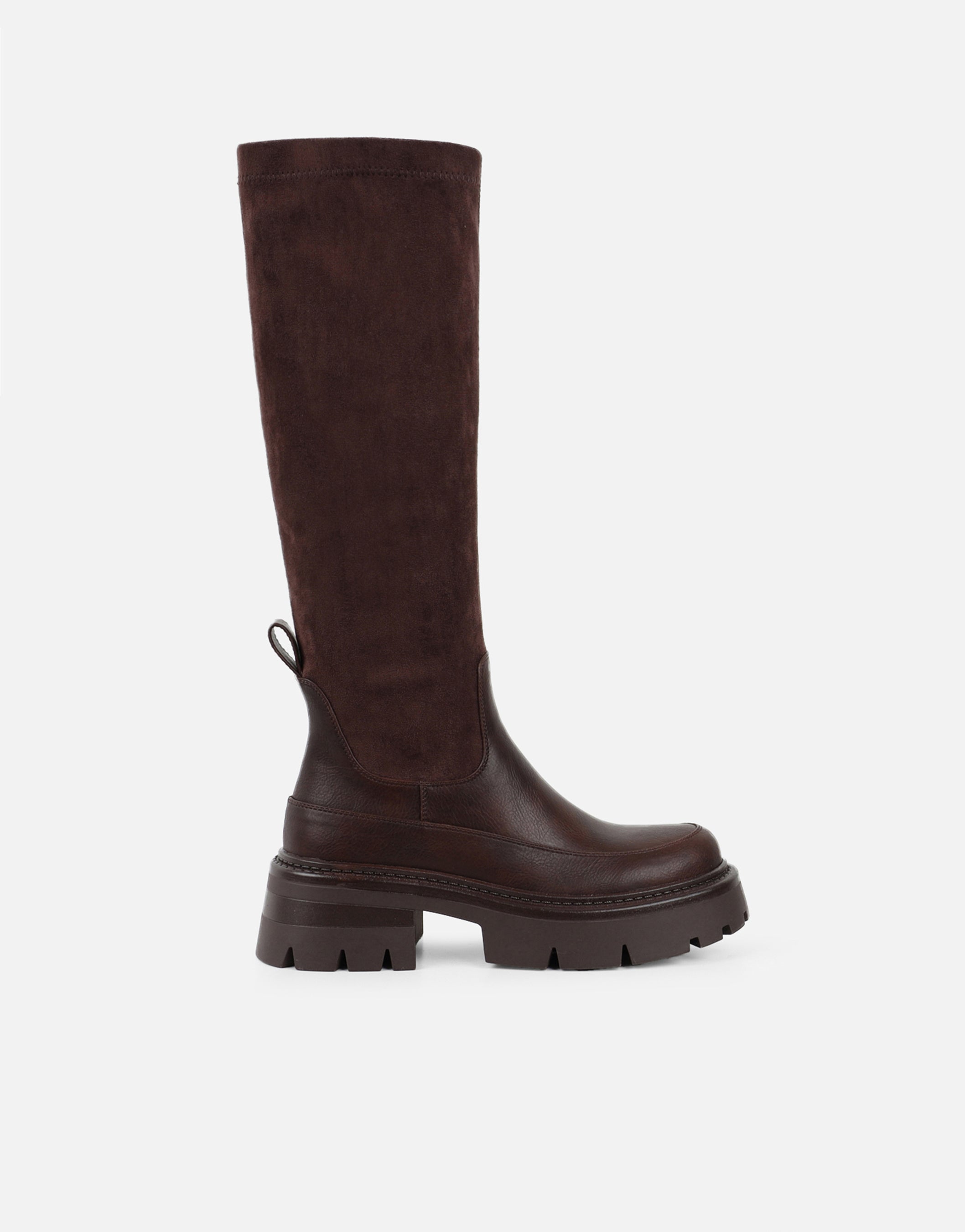 Chorley Brown Microfibre Stretch Chunky Boots