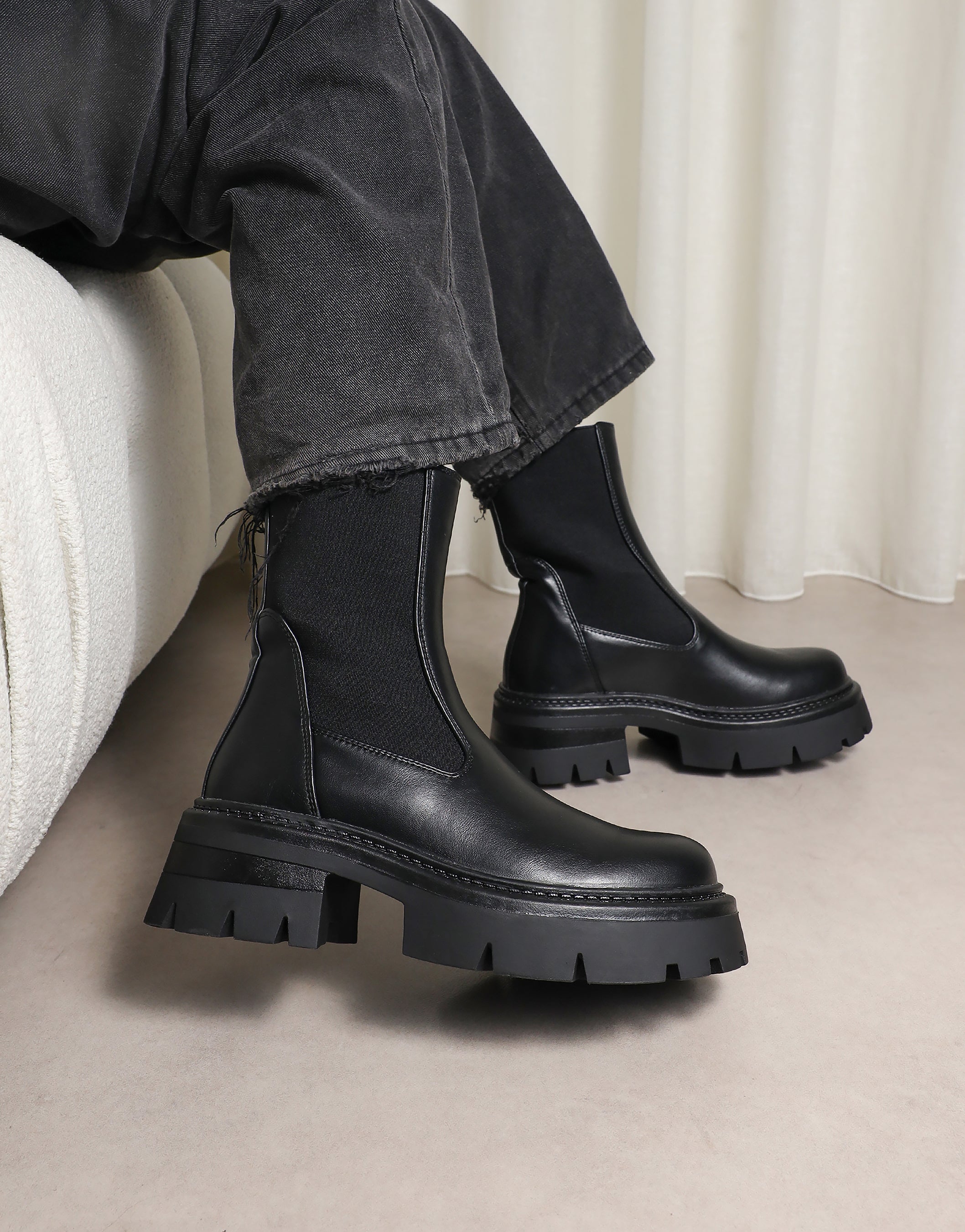 Perez Black Sock Chunky Ankle Boots